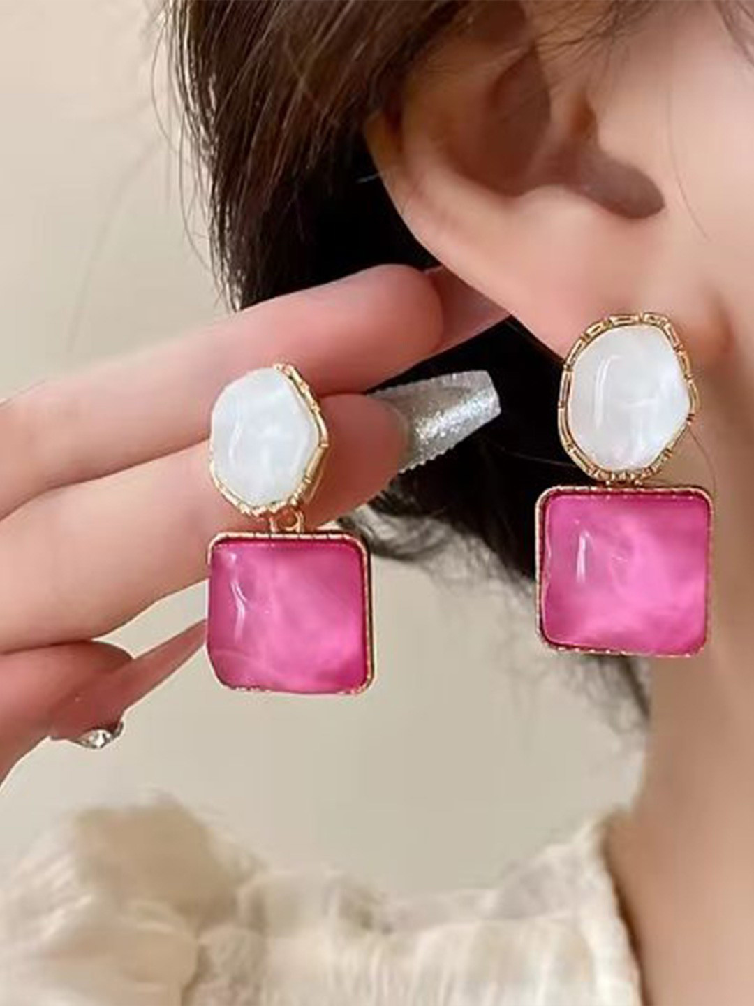 ISHKAARA Gold-Plated Crystals Studded Contemporary Drop Earrings
