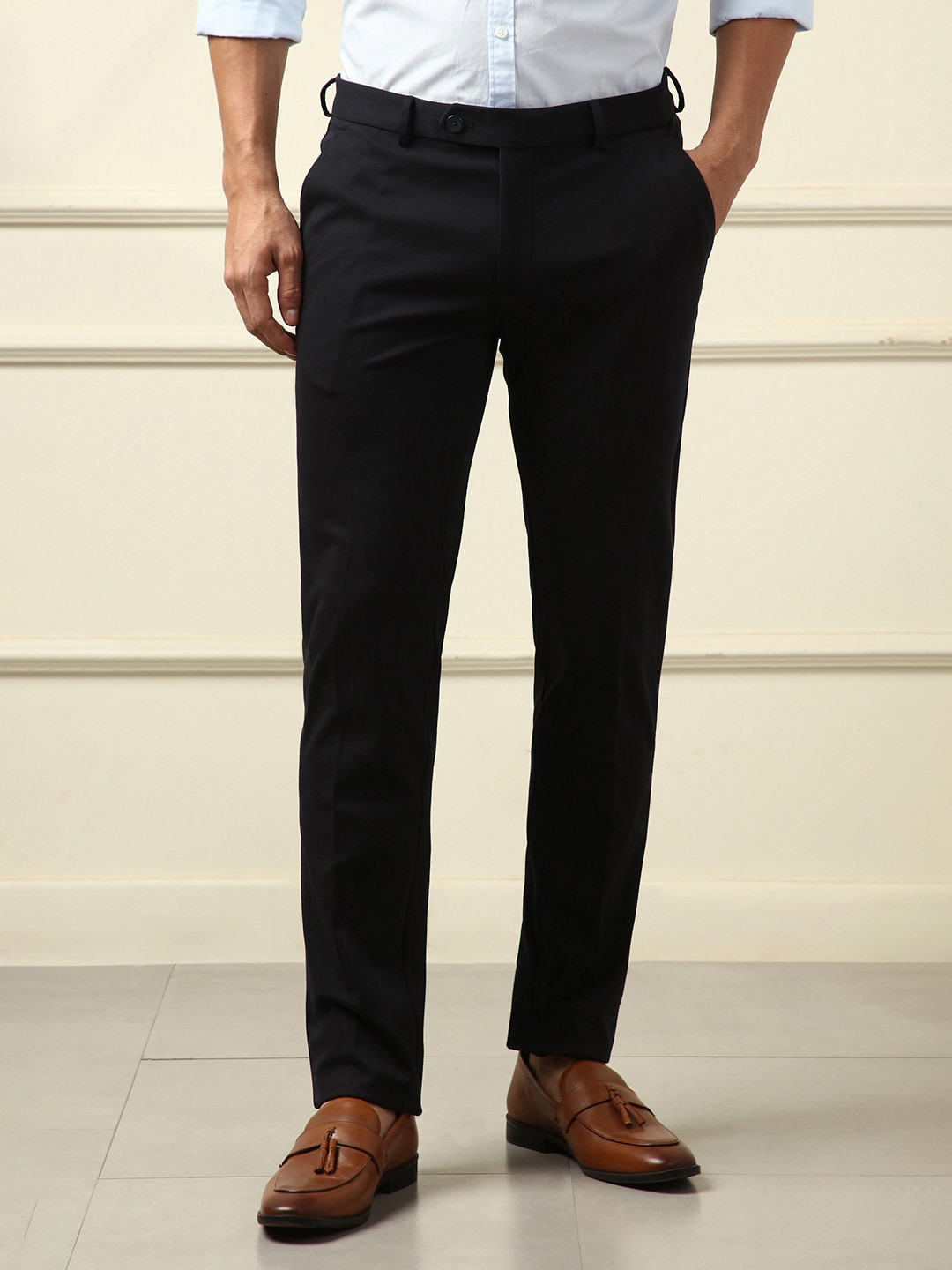 Peter England Men Super Mid-Rise Slim Fit Formal Trousers
