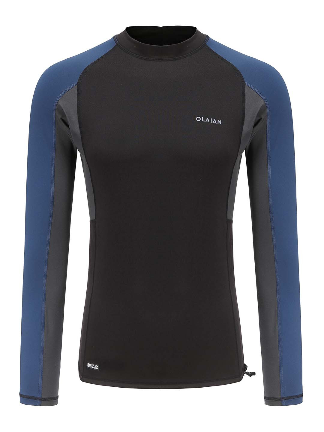 Decathlon OLAIAN - Mens Black & Blue UV Protected Full-Sleeve Surfing Tshirt