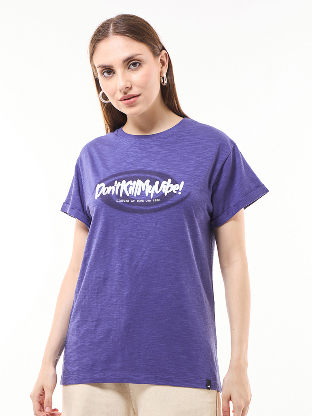 Bewakoof Air 1.0 Women Skipper Blue Dont Kill My Vibe Typography Boyfriend T-shirt