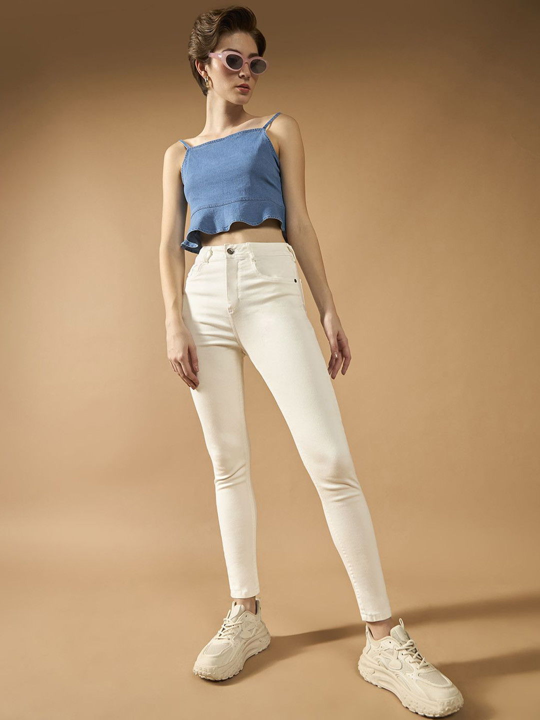 The Lifestyle Co.Women Skinny Mid Rise Bleached Stretchable Denim Jeans