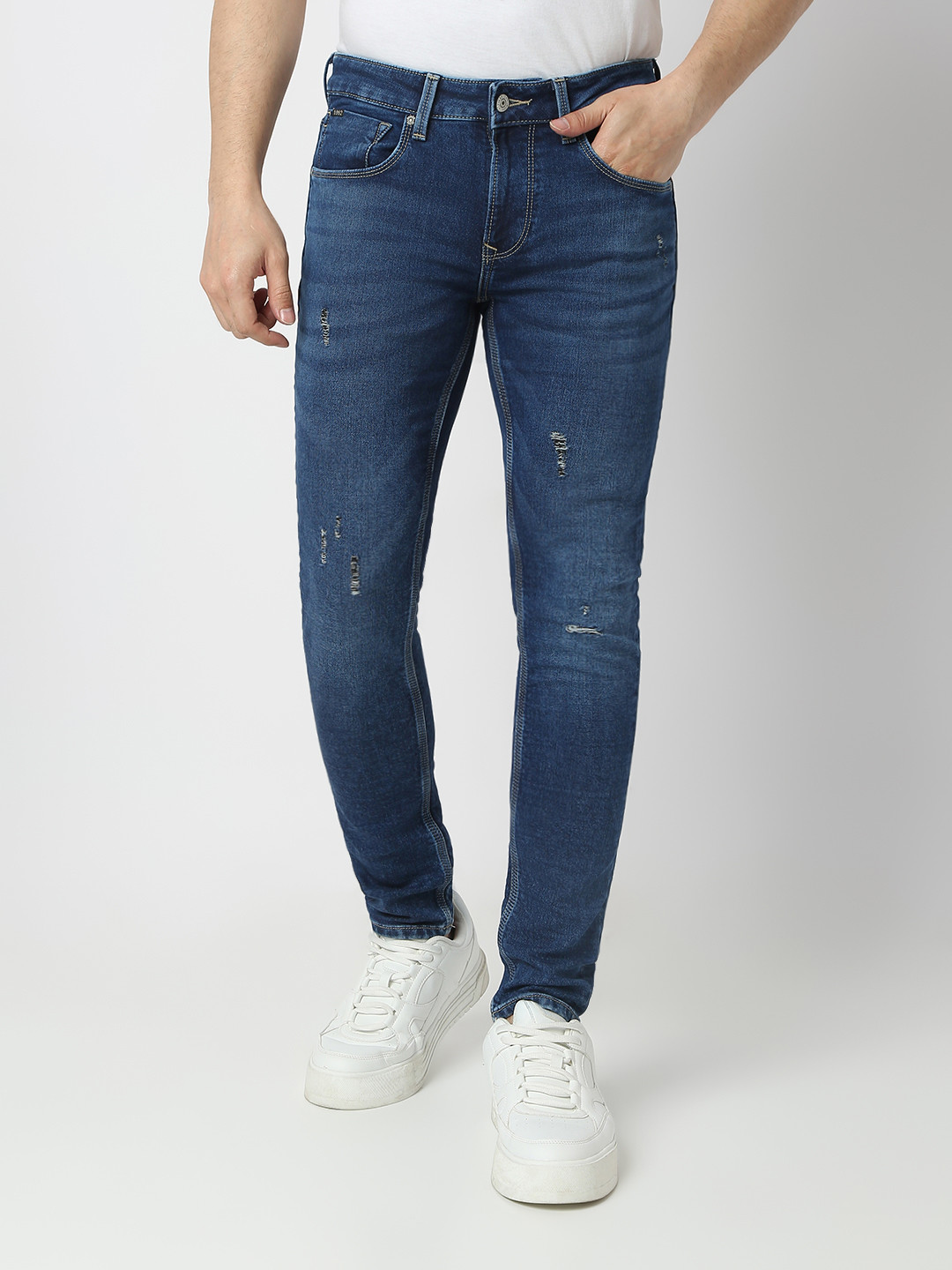 SPYKAR Men Super Skinny Fit Low-Rise Mildly Distressed Light Fade Stretchable Jeans