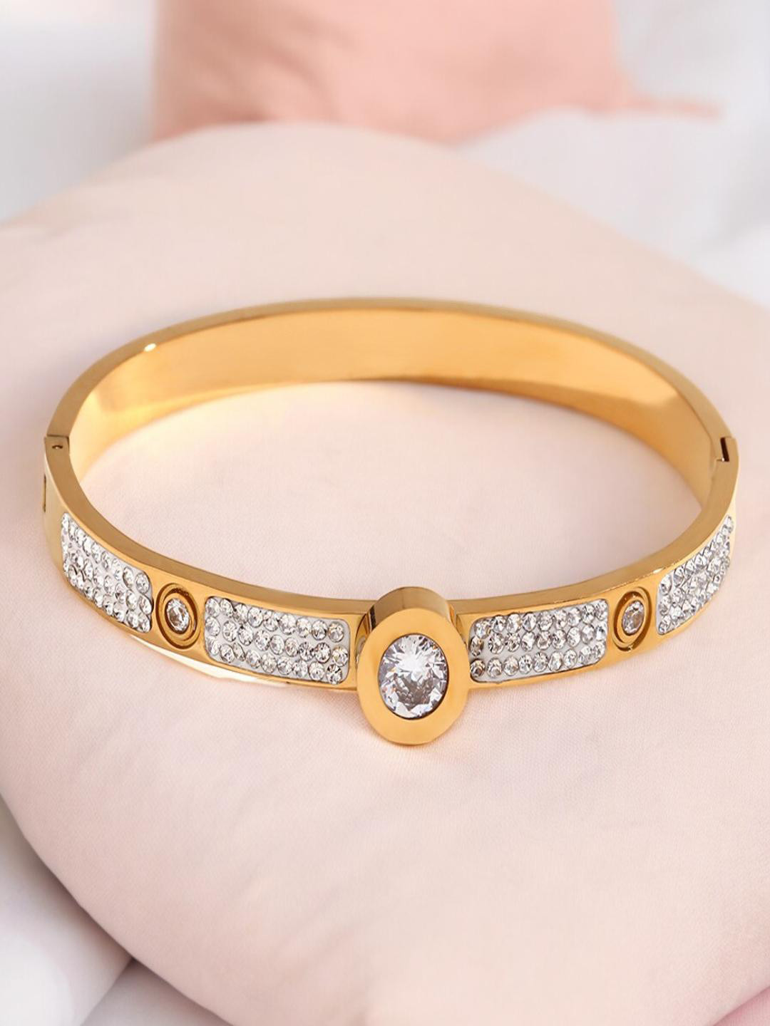 AQUASTREET 18K Plated Waterproof Anti Tarnish Zircon Cuff Bracelet