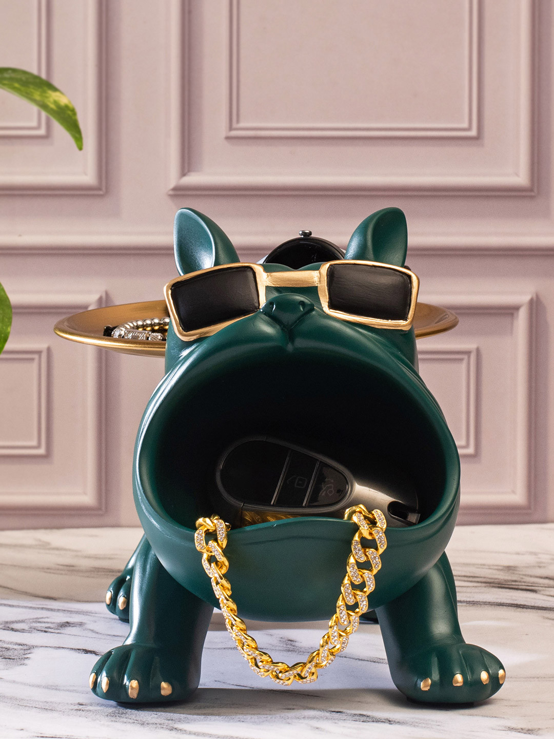 SMOKEY COCKTAIL Bulldog Green Polyresin Natural Garden Medium Showpiece -