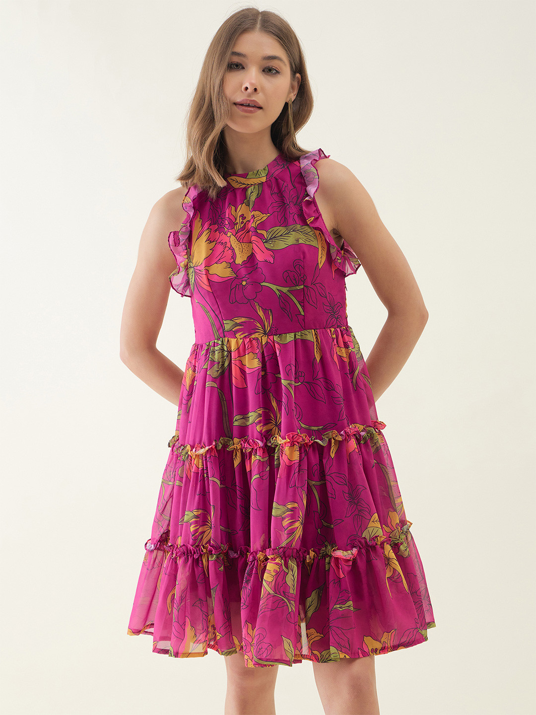 OCTICS Women Floral Printed Fit & Flare Dress