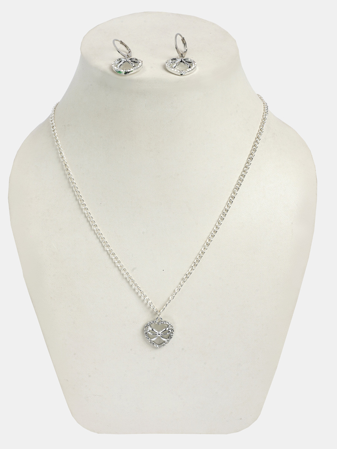 Daizy Girls Stones-Studded Heart Necklace and Earrings