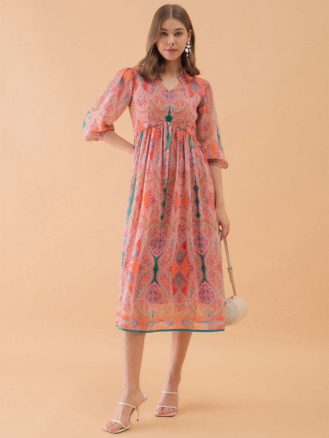 OCTICS Women Ethnic Motifs Printed Georgette Empire Knee Length Dress