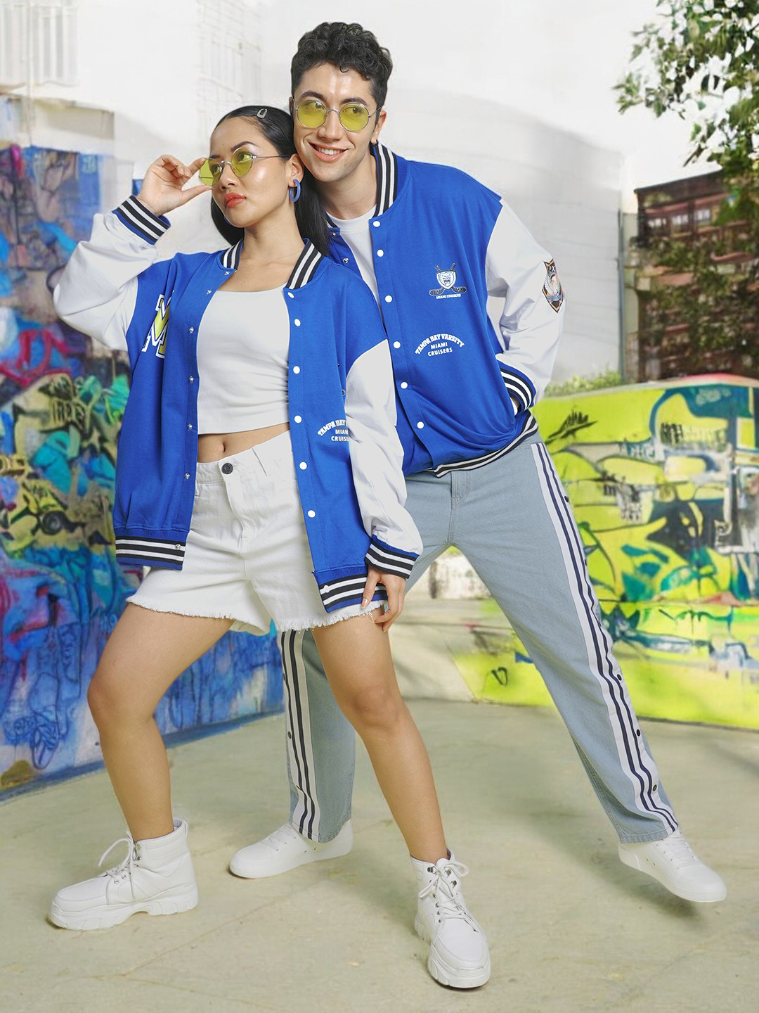 URA STREET Unisex Cotton Bomber with Patchwork Jacket