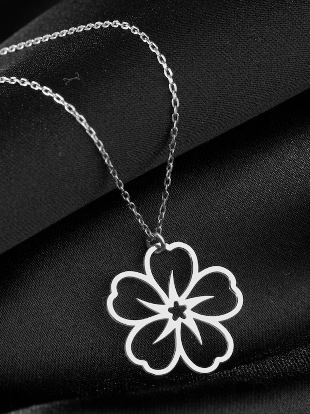 DressBerry 925 Sterling Silver-Plated Floral Line Art Pendant with Chain