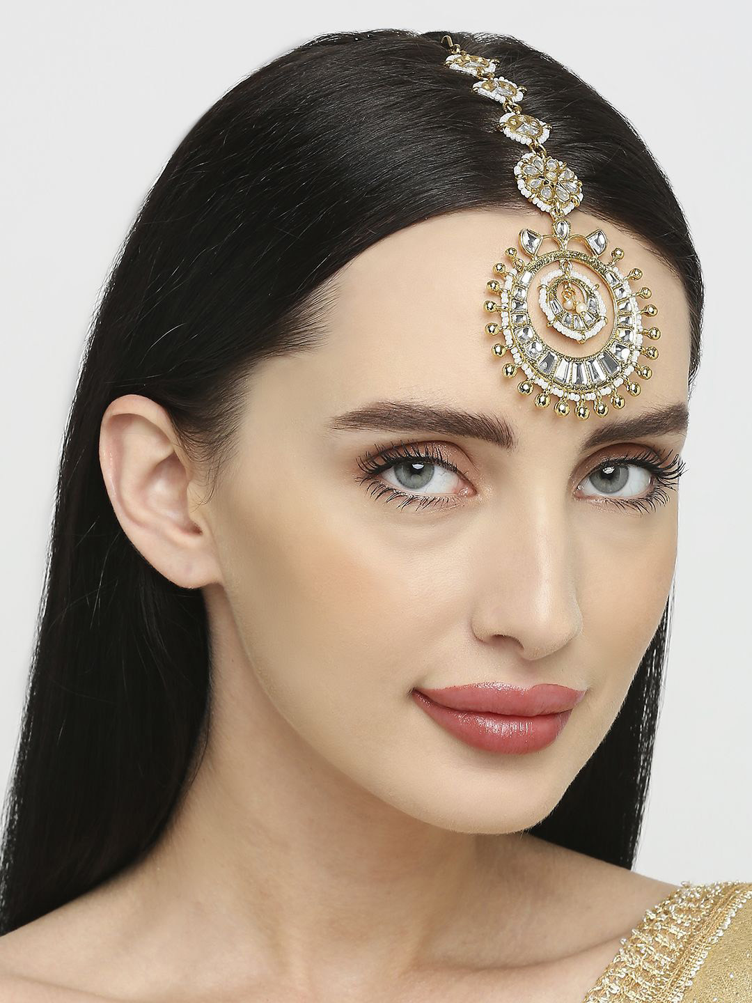 OOMPH Kundan Studded Jadau Maang Tikka Head Jewellery