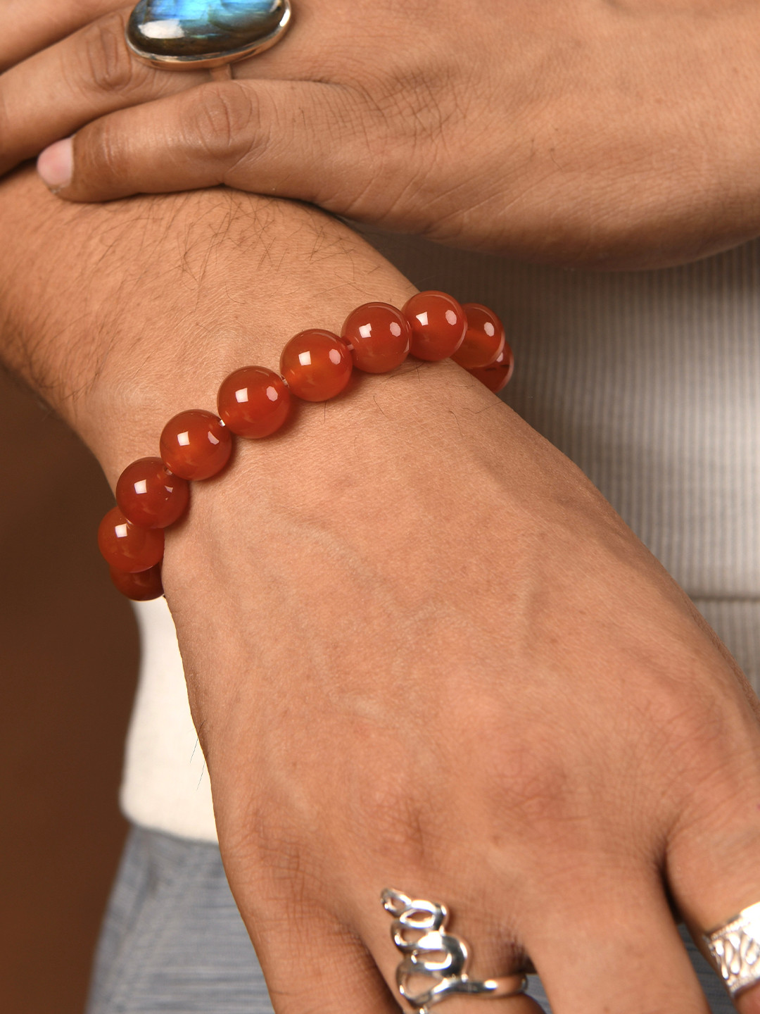 Totapari Unisex Carnelian Gemstone Elasticated Bracelet