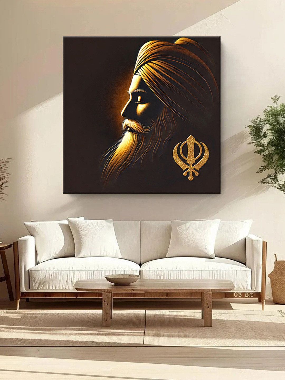 999Store Brown & Beige Sikh Guru Canvas Wall Paintings