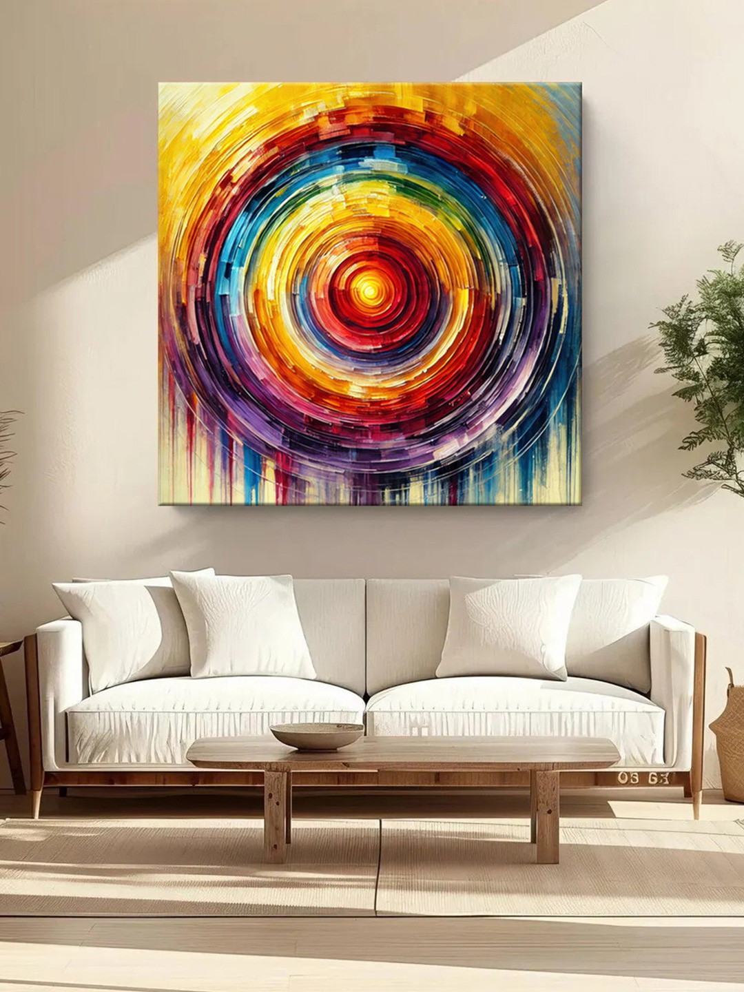 999Store Yellow & Purple Canvas Abstract Printed Wall Painting