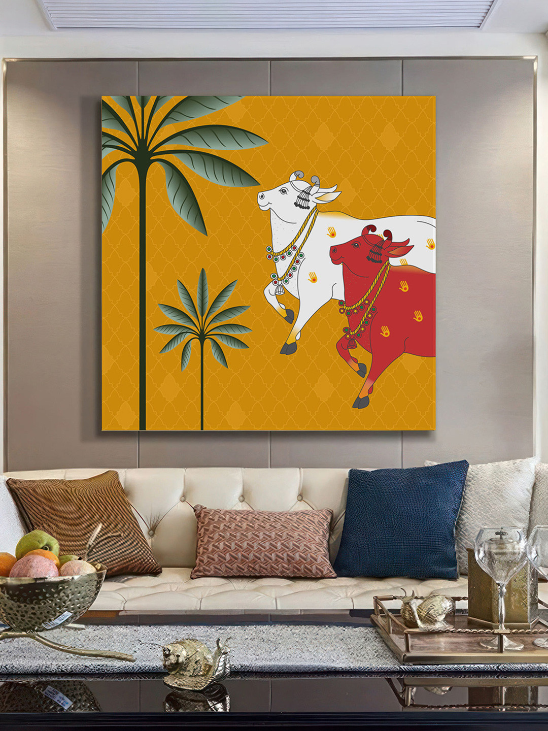 999Store Yellow & Red Canvas Birds and Animals Wall Paintings Wall Art