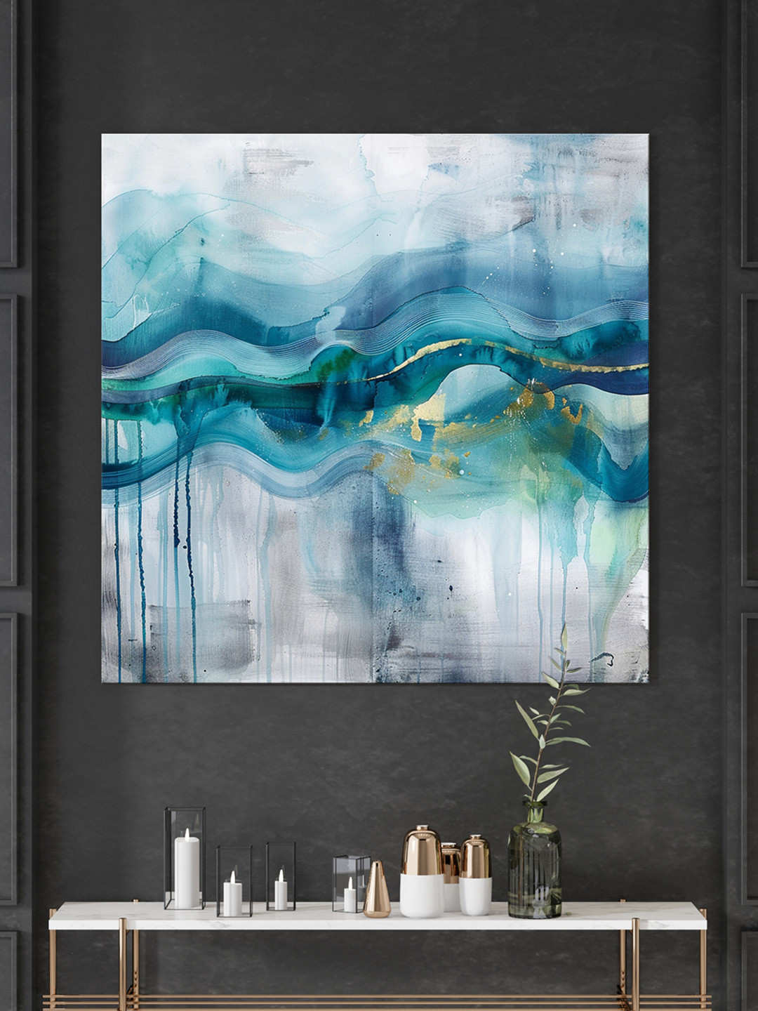 999Store White & Blue Abstract Canvas Wall Paintings