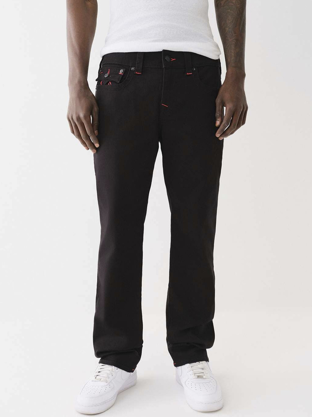 True Religion Embroidered Ricky Straight Fit Black Mid-Rise Solid Jeans