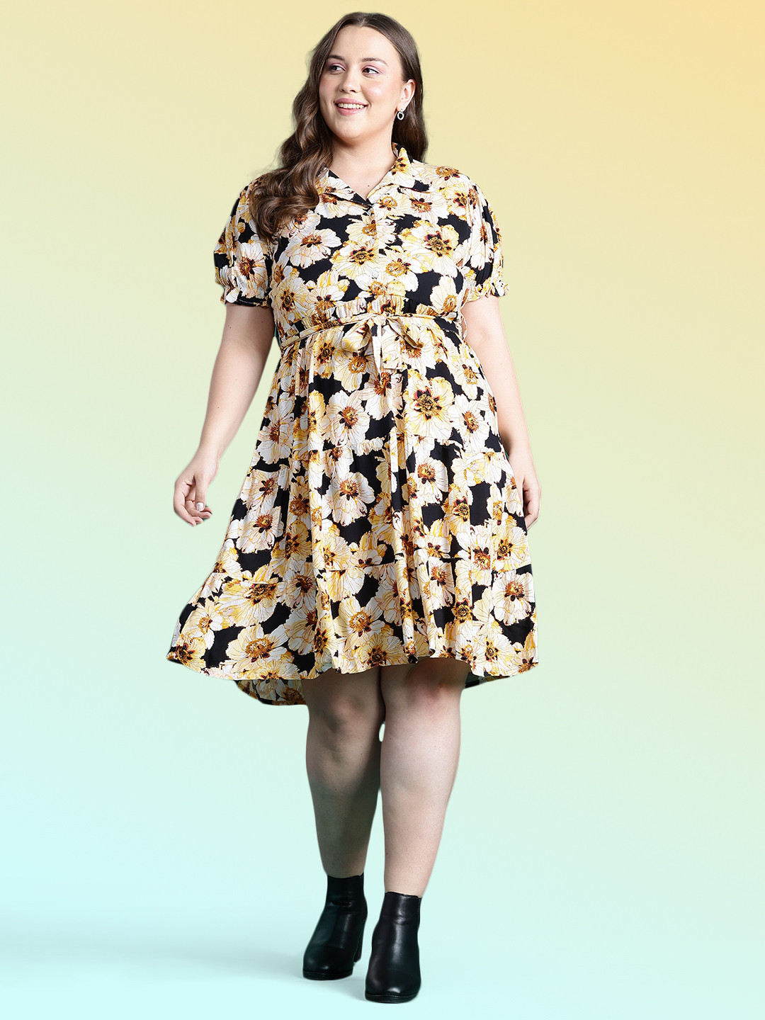 DressBerry Curve Floral Print A-Line Dress
