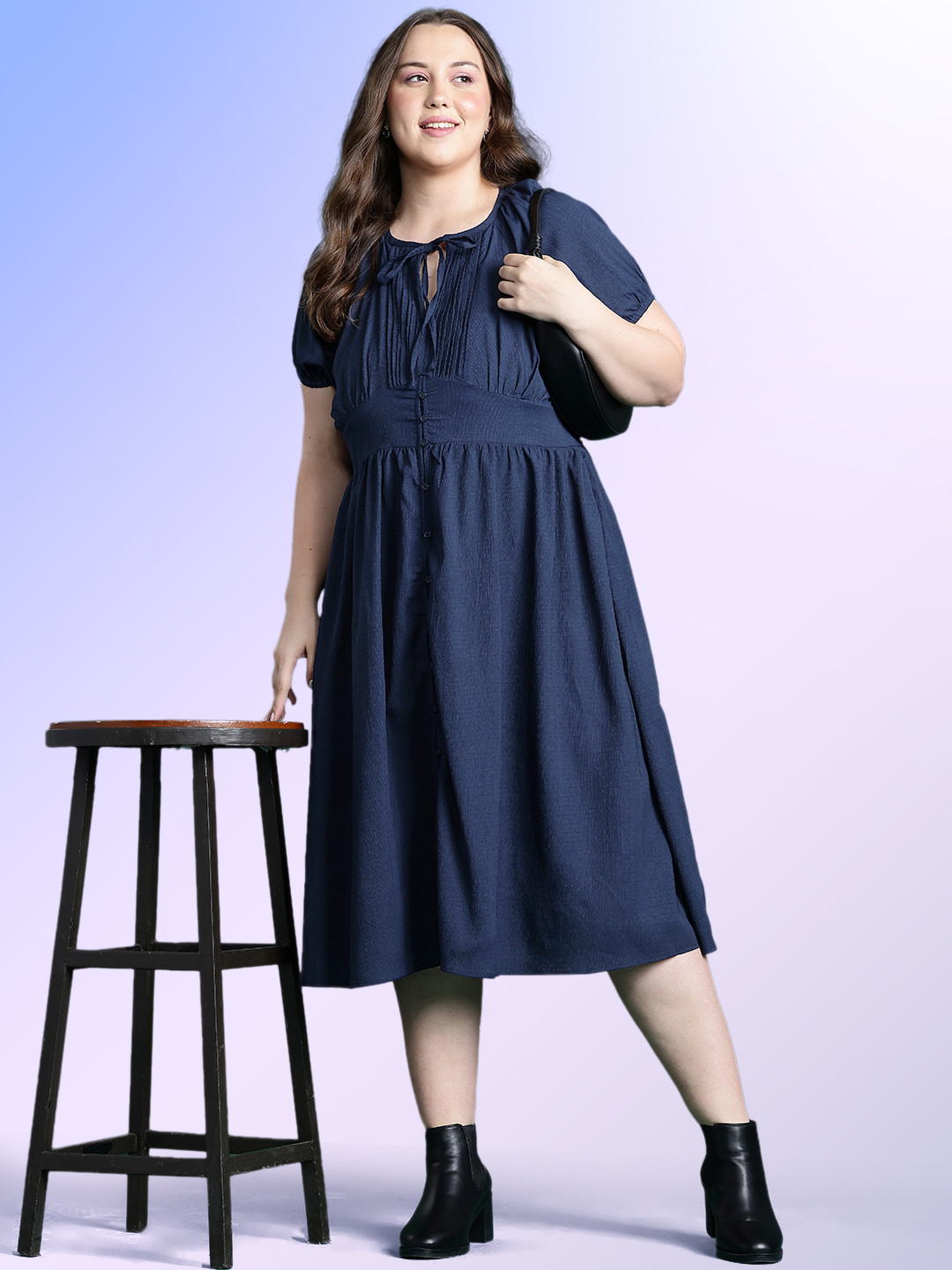 DressBerry Curve Tie-Up Neck Midi Dress