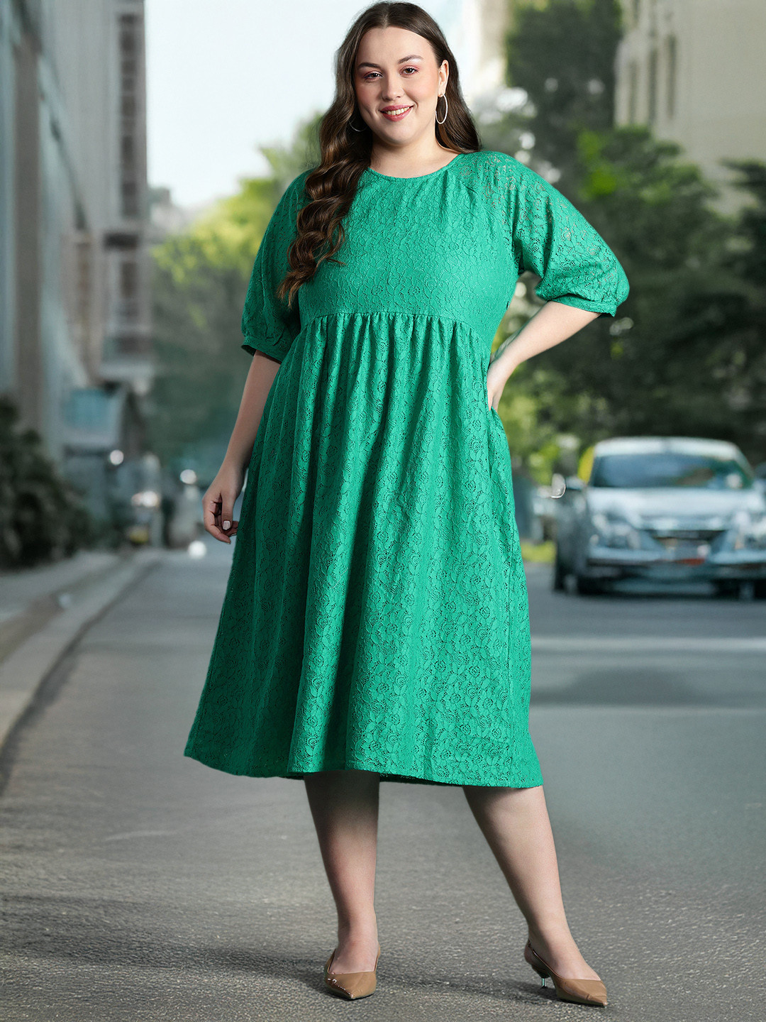 DressBerry Curve Plus Size Lace Fit & Flare Dress