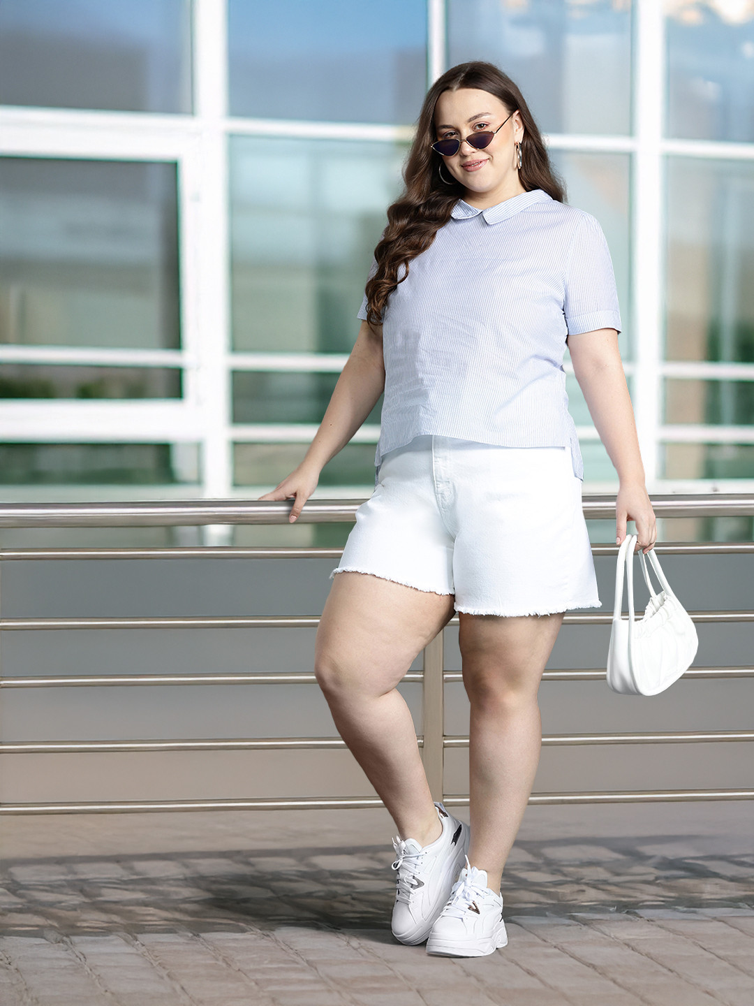 DressBerry Curve Plus Sized Striped Peter Pan Collar Top