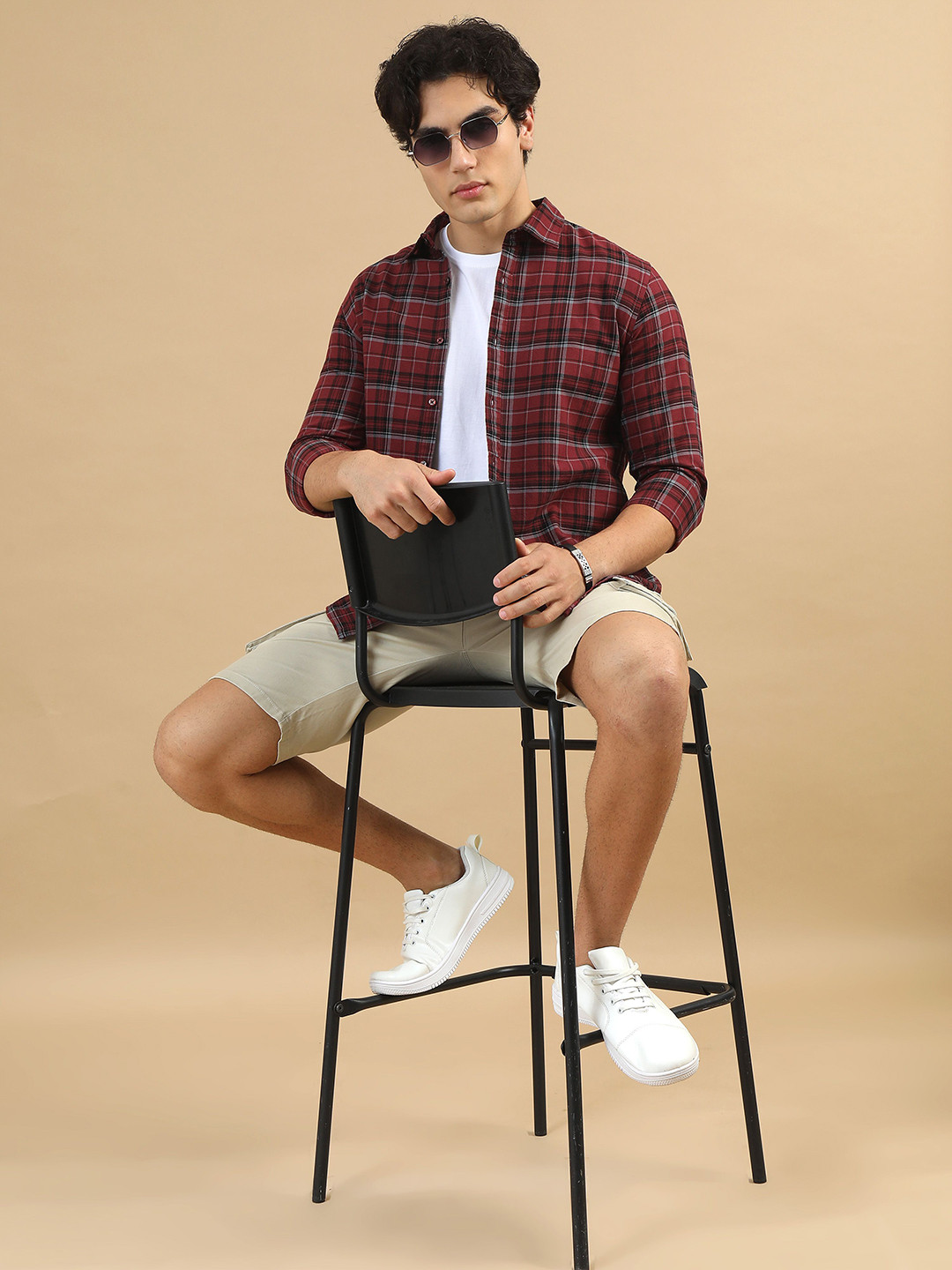 BuRegular Fit Shirt Men Classic Collar Checked Cotton Casual Regular Fit Shirt