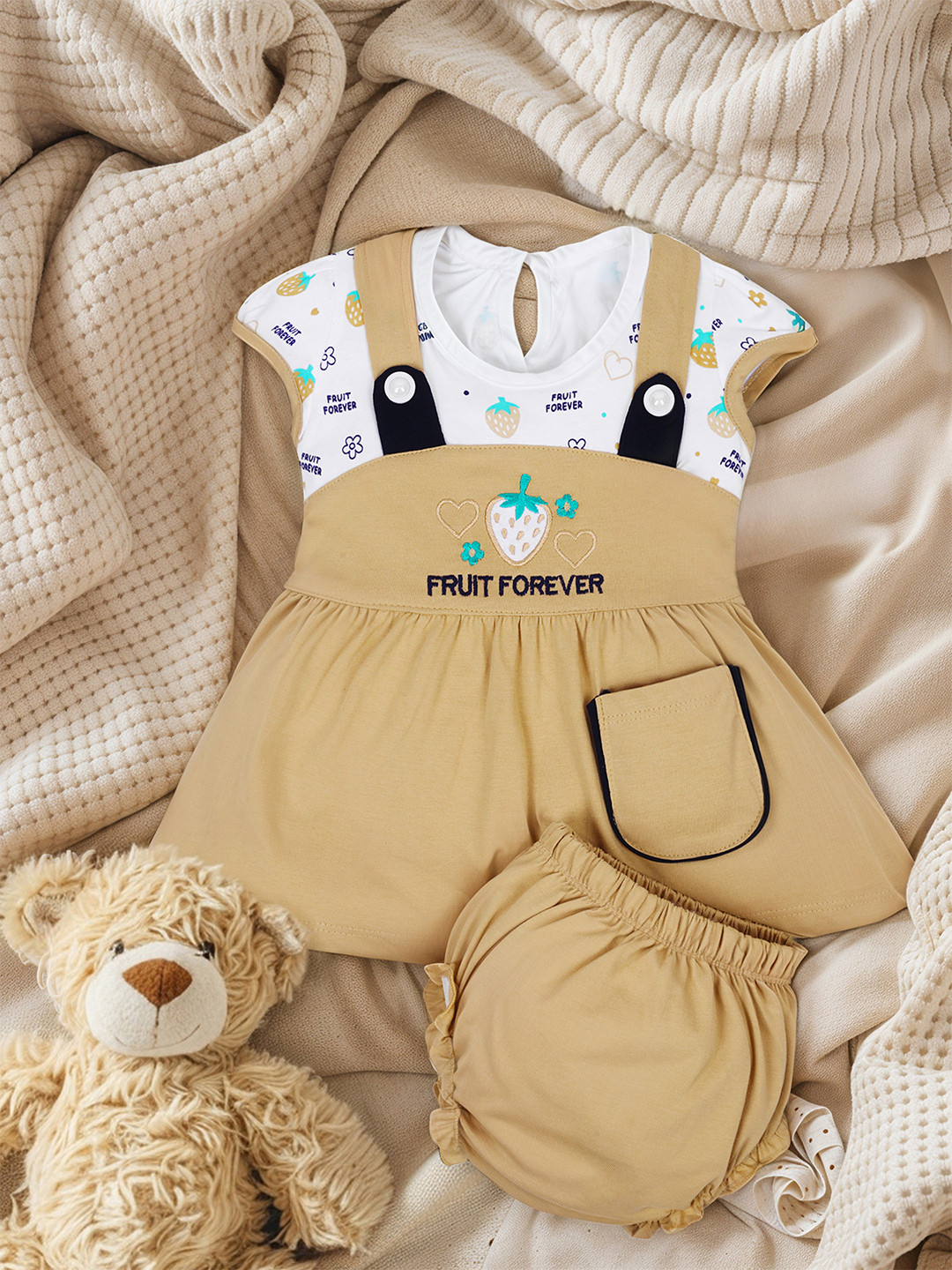 FEBVIBE Girls Conversational Printed Fit & Flare Dress