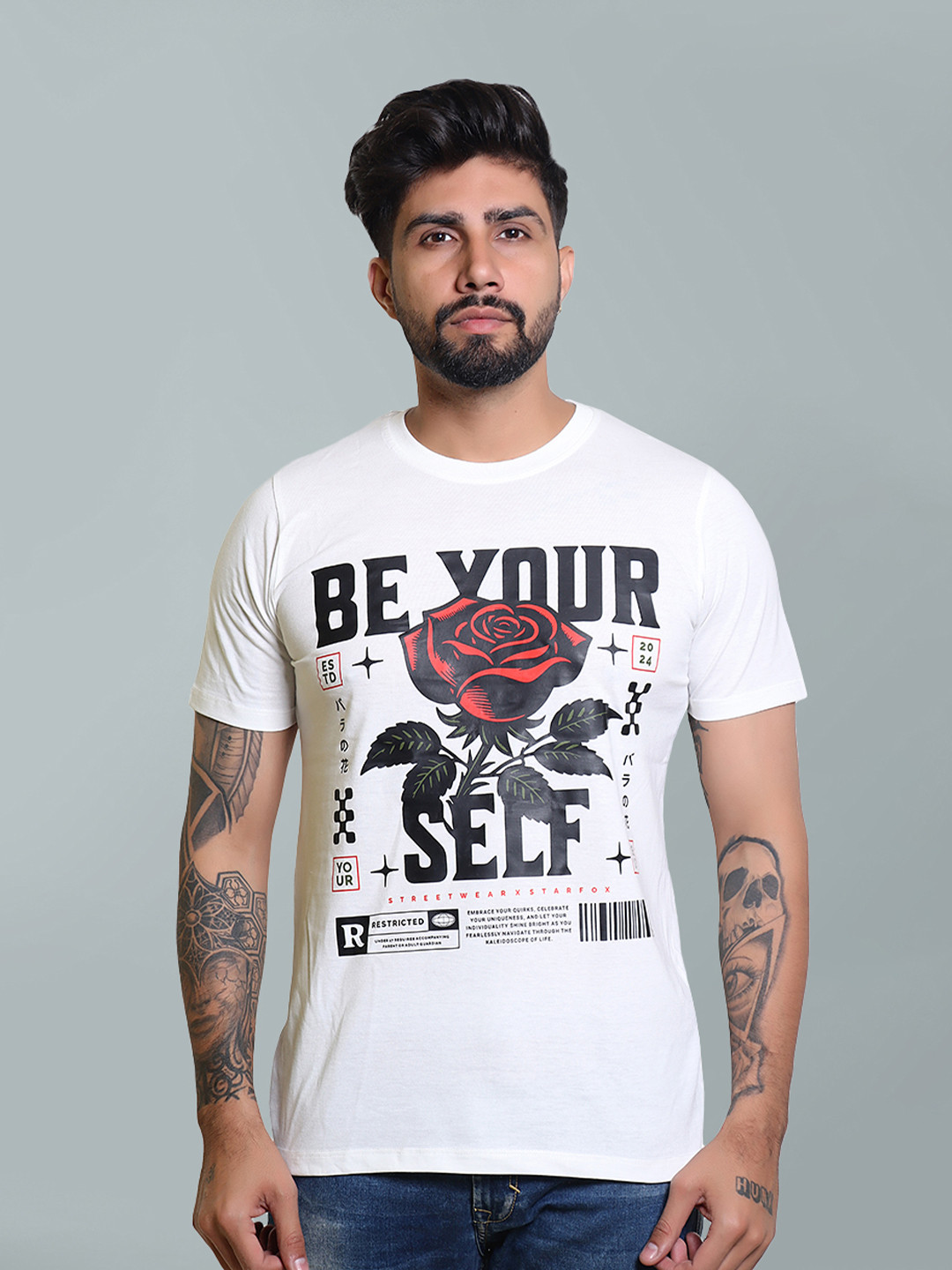 STARFOX Men Graphic Printed Round Neck Cotton Slim Fit T-shirt