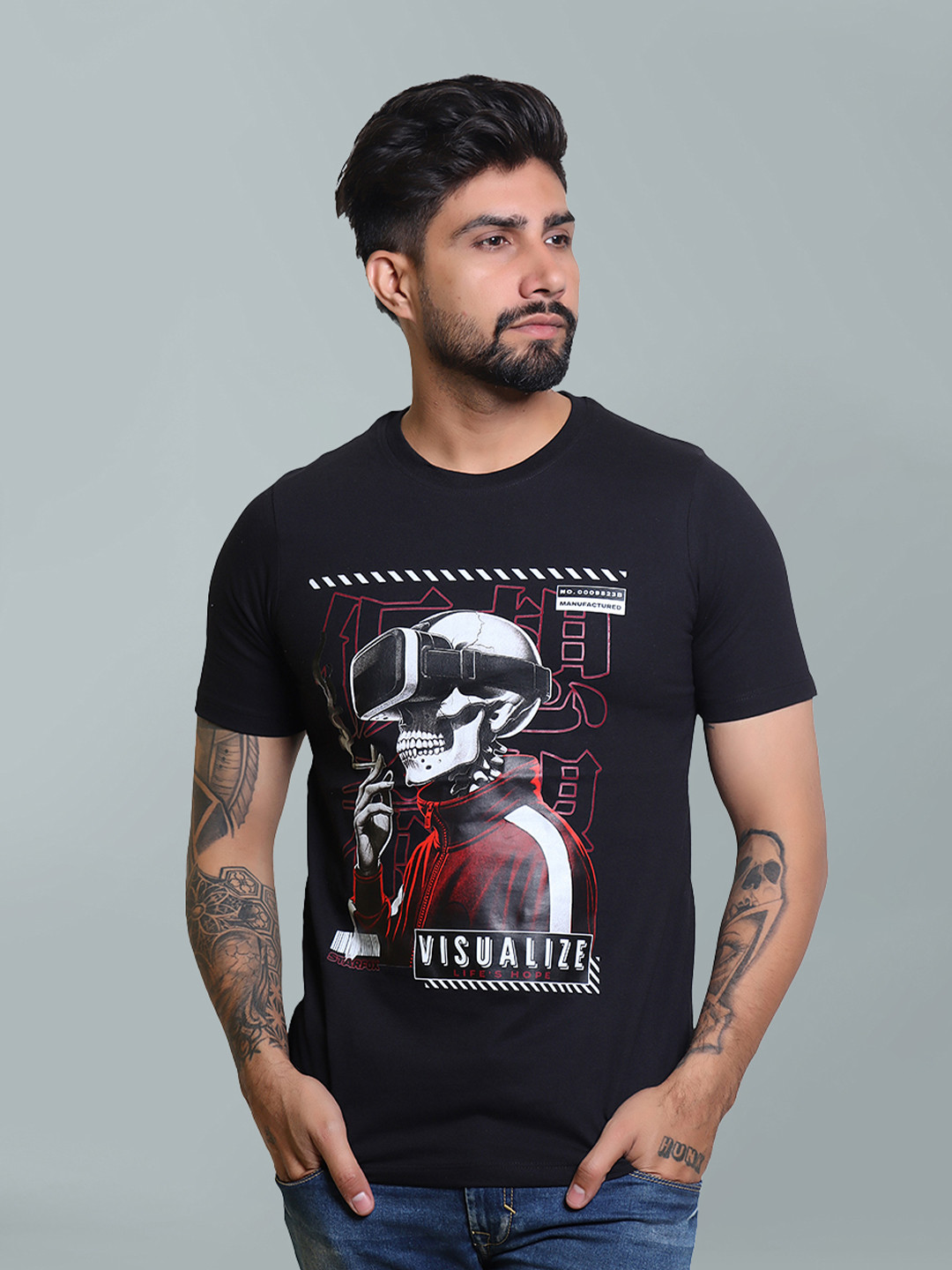 STARFOX Men Graphic Printed Round Neck Cotton Slim Fit T-shirt