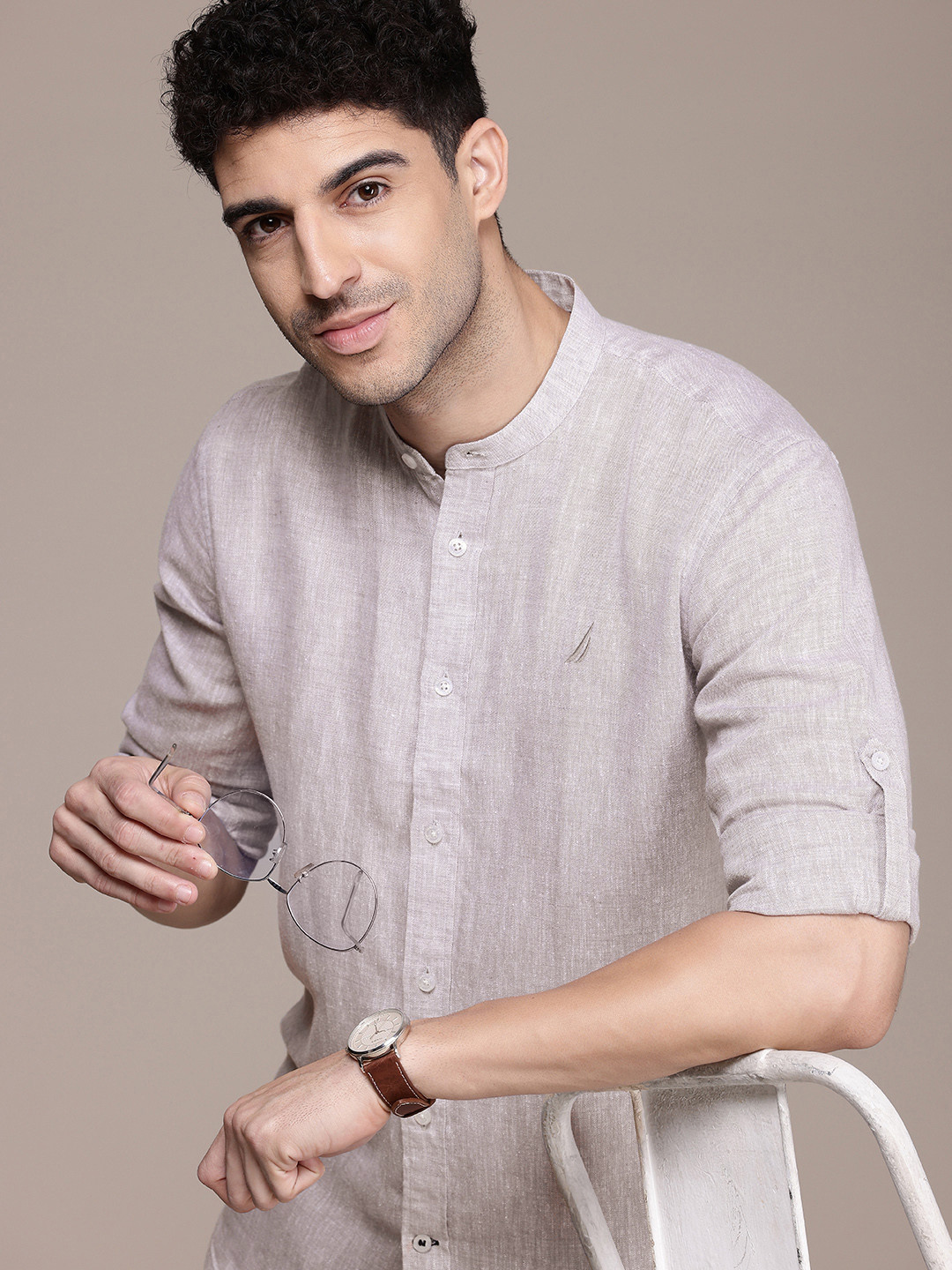 Nautica Smart Slim Fit Solid Premium Casual Linen Sustainable Shirt