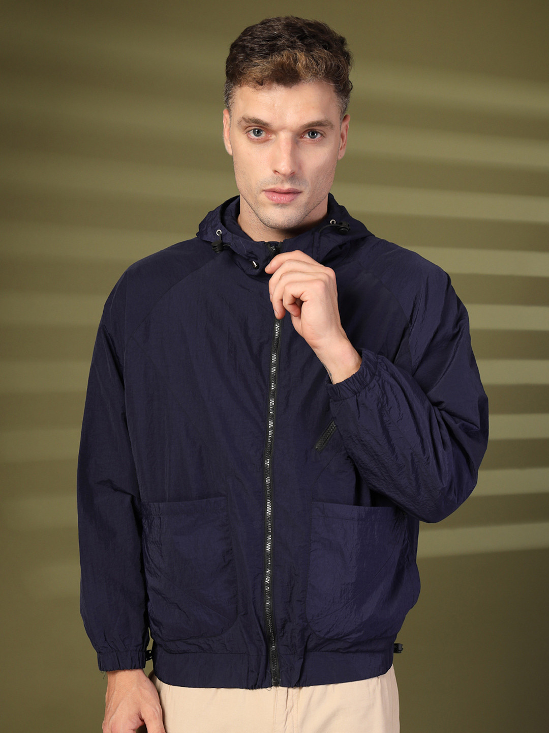 CHKOKKO Men Hooded Running Windcheater Stylish Zipper Sporty Jacket