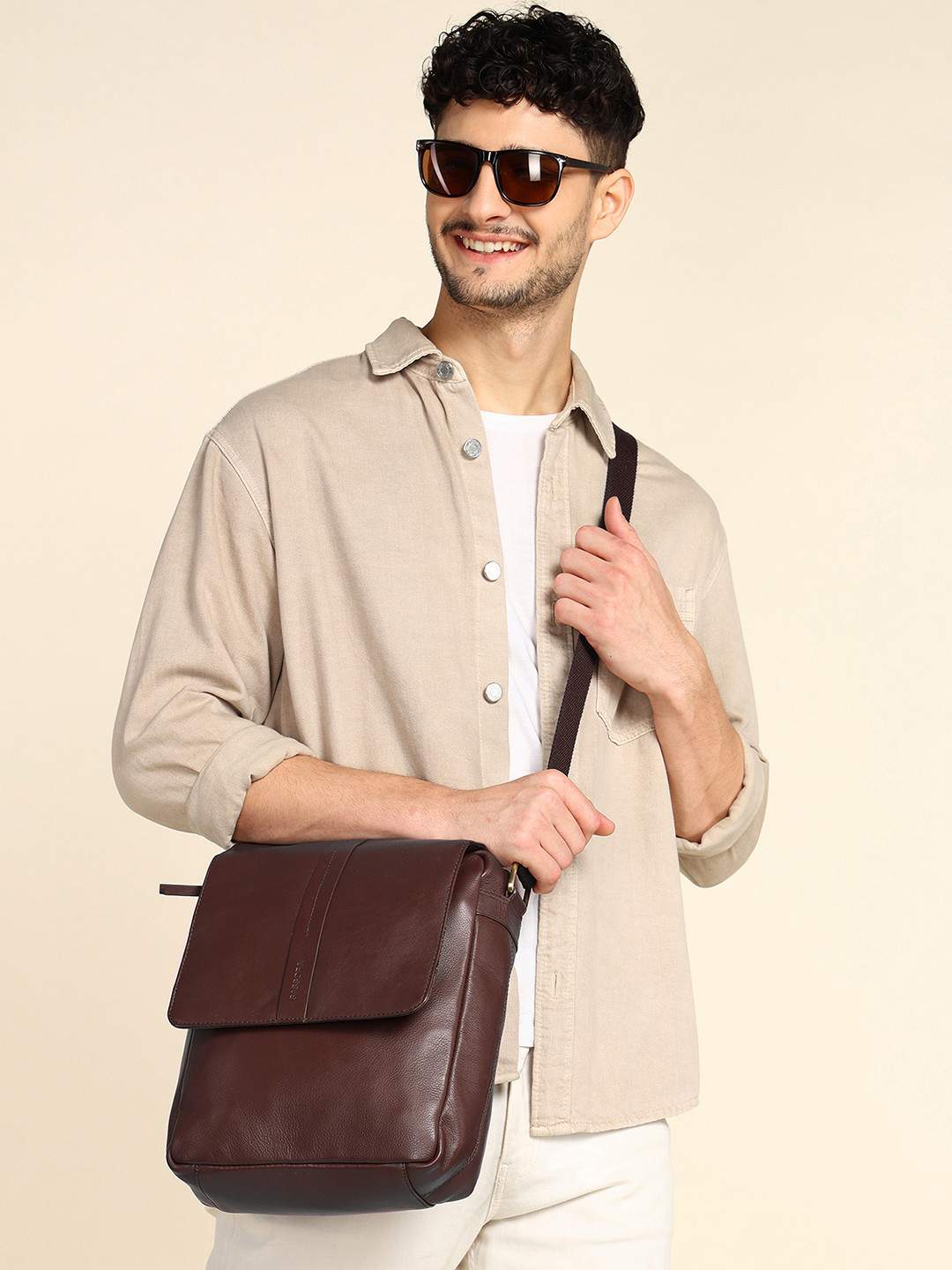 Sassora Men Leather Crossbody Sling Bag