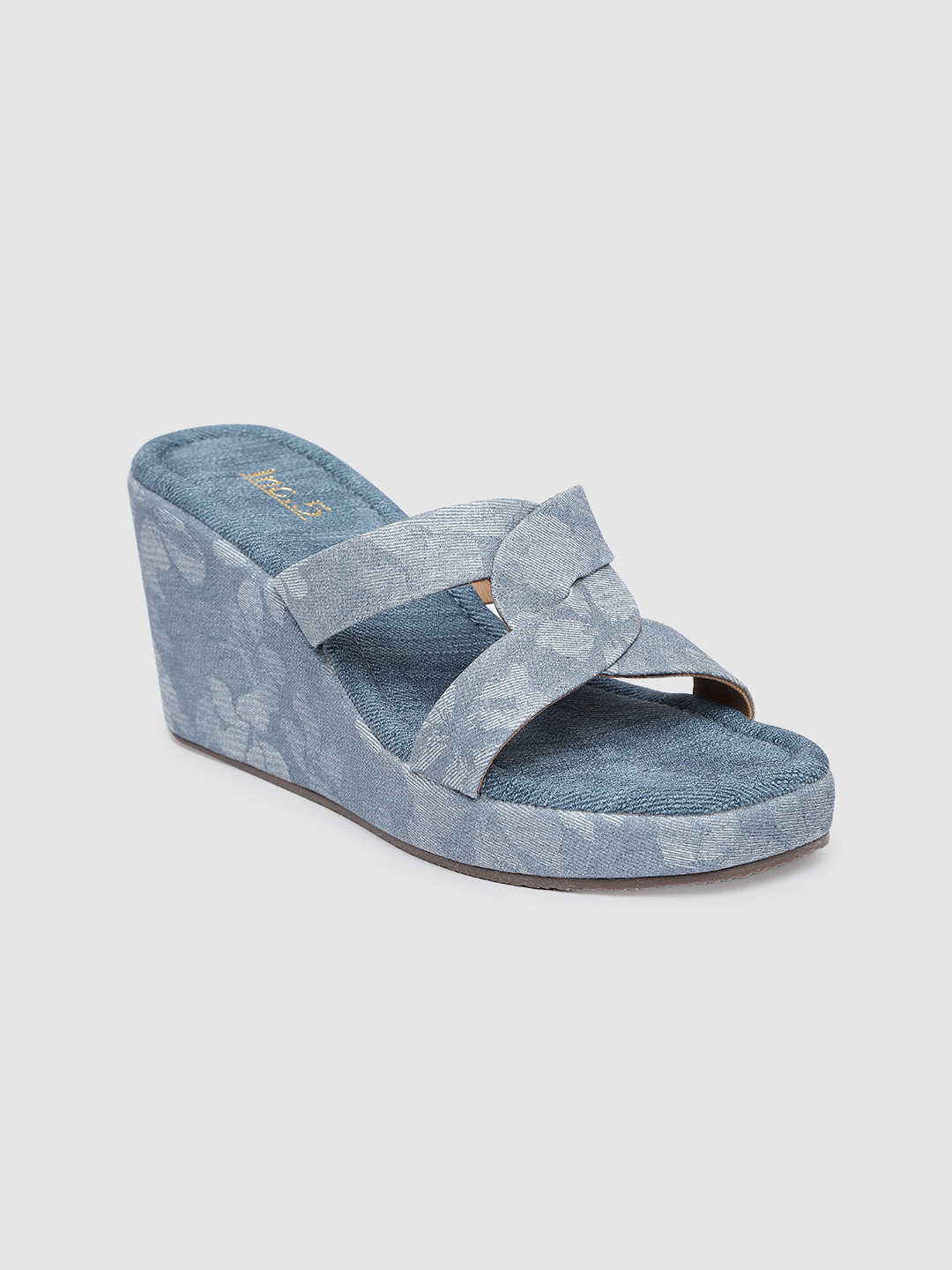 Inc 5 Printed Denim Wedge Sandals