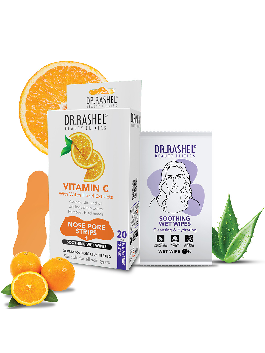DR.RASHEL Pack of 20 Vitamin C Nose Strips & Wet Wipes -10 Strips & 10 Wipes