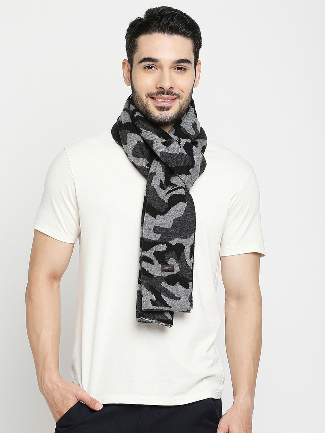 Spykar Black Acrylic Woolen Muffler