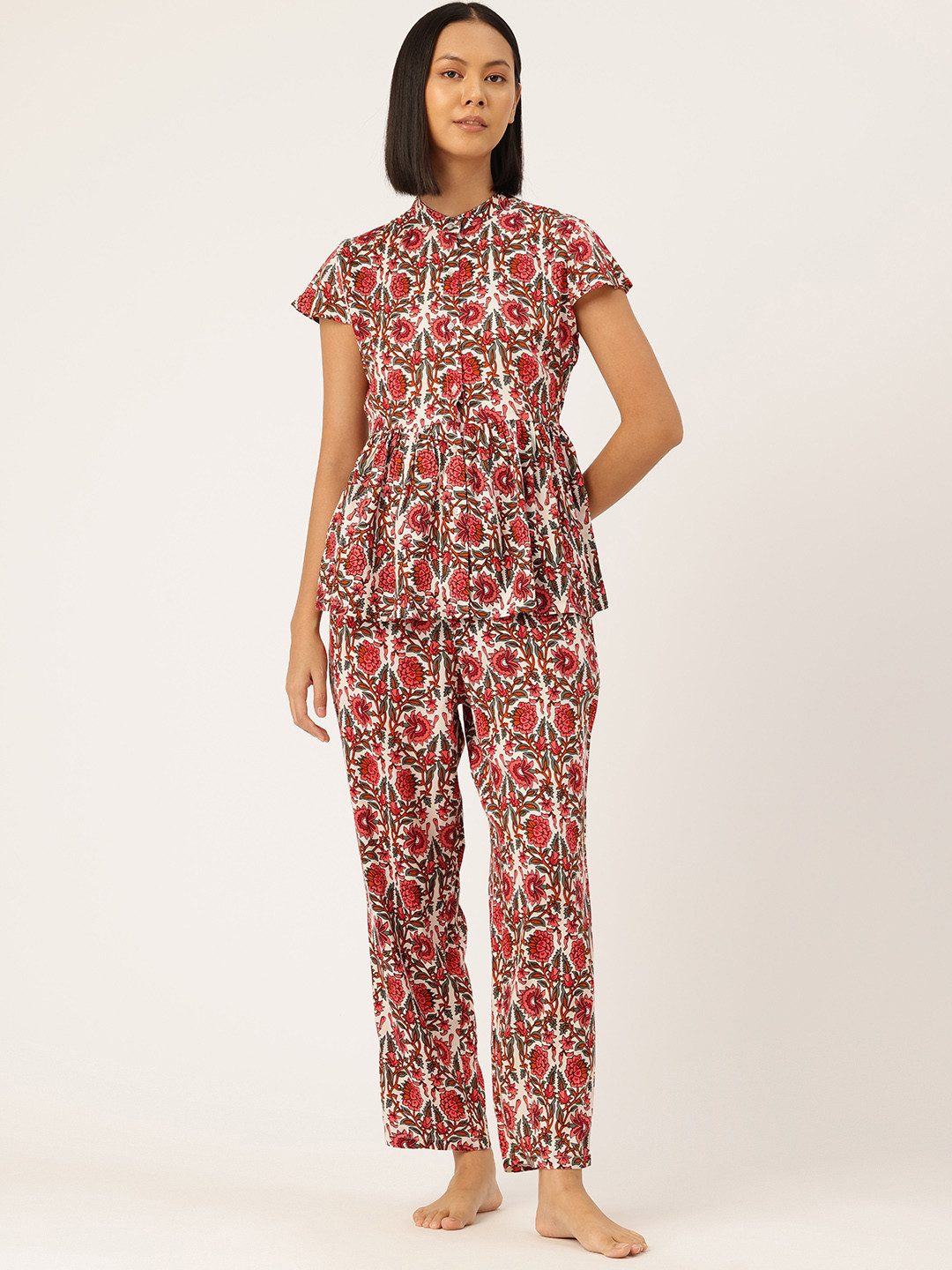 ETC Floral Printed Peplum Style Night suit