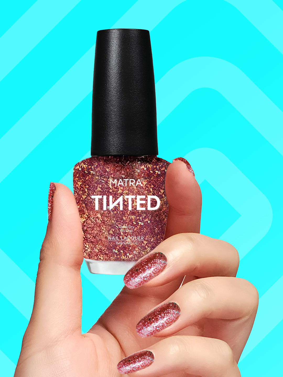 MATRA Quick Dry Nail Polish - 15ml- Rosy Flakes Glitter