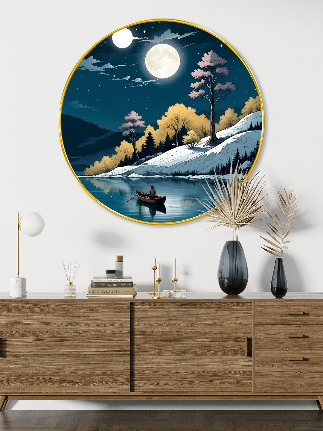 Aura Blue & Brown Nature Round Shaped Wooden Wall Art