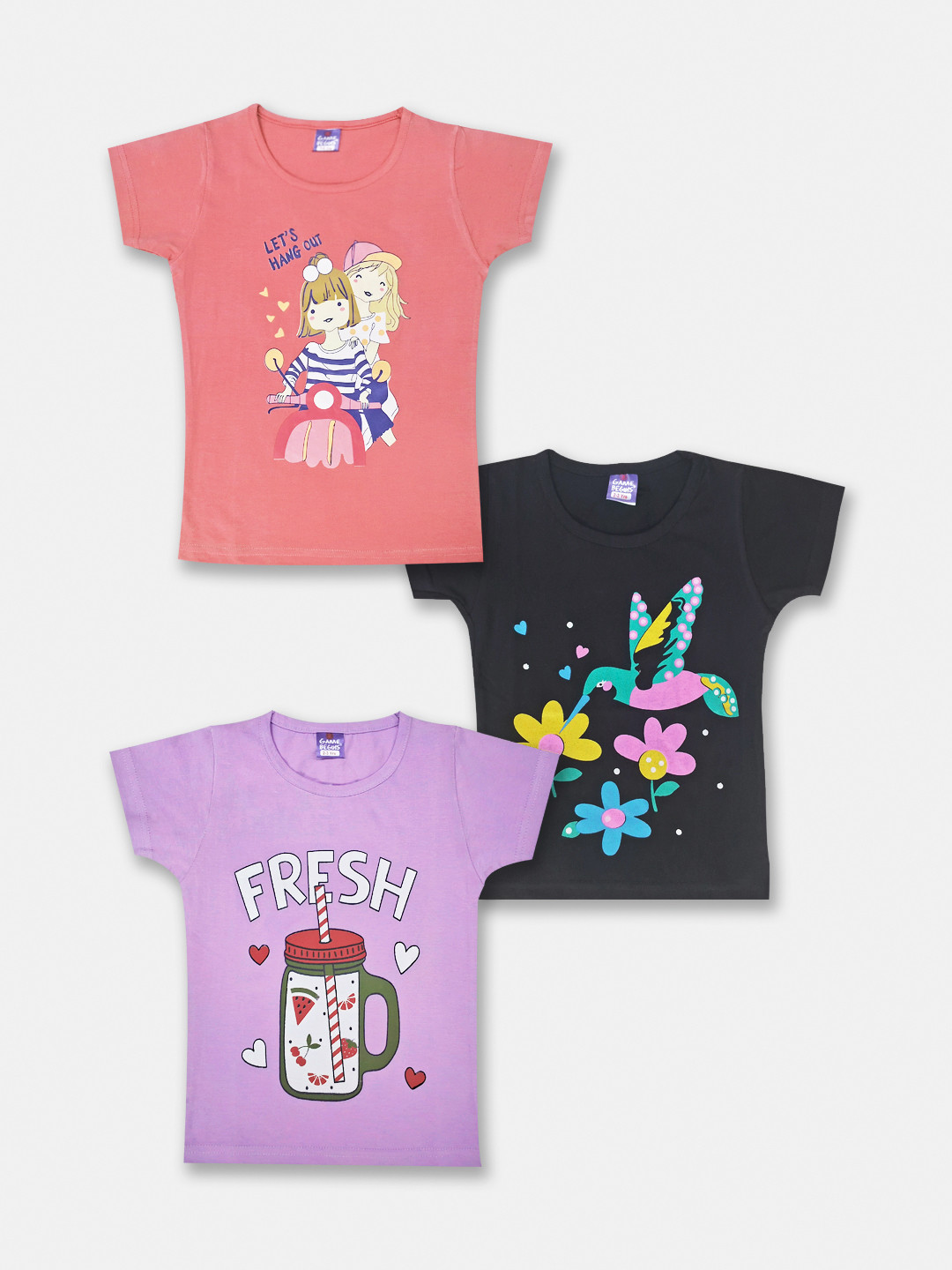 Here&Now X Game Begins Girls Pack of 3 Printed Pure Cotton T-shirts