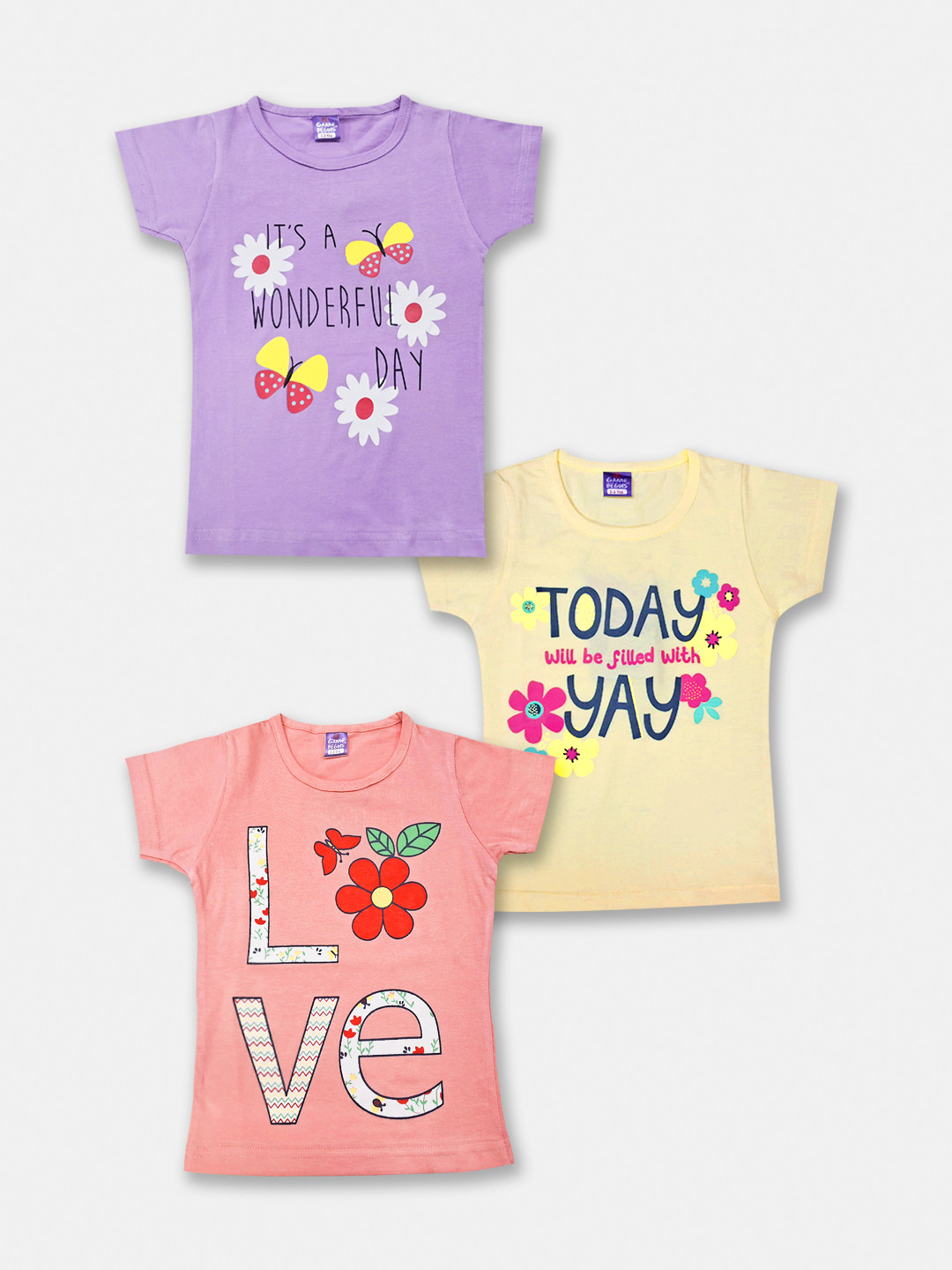 Here&Now X Game Begins Girls Pack Of 3 Printed Pure Cotton T-Shirts