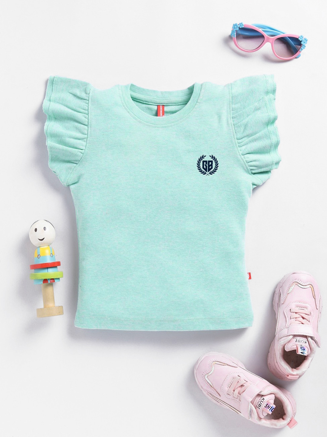 Here&Now X Game Begins Brand Logo Flutter Sleeve Cotton Top