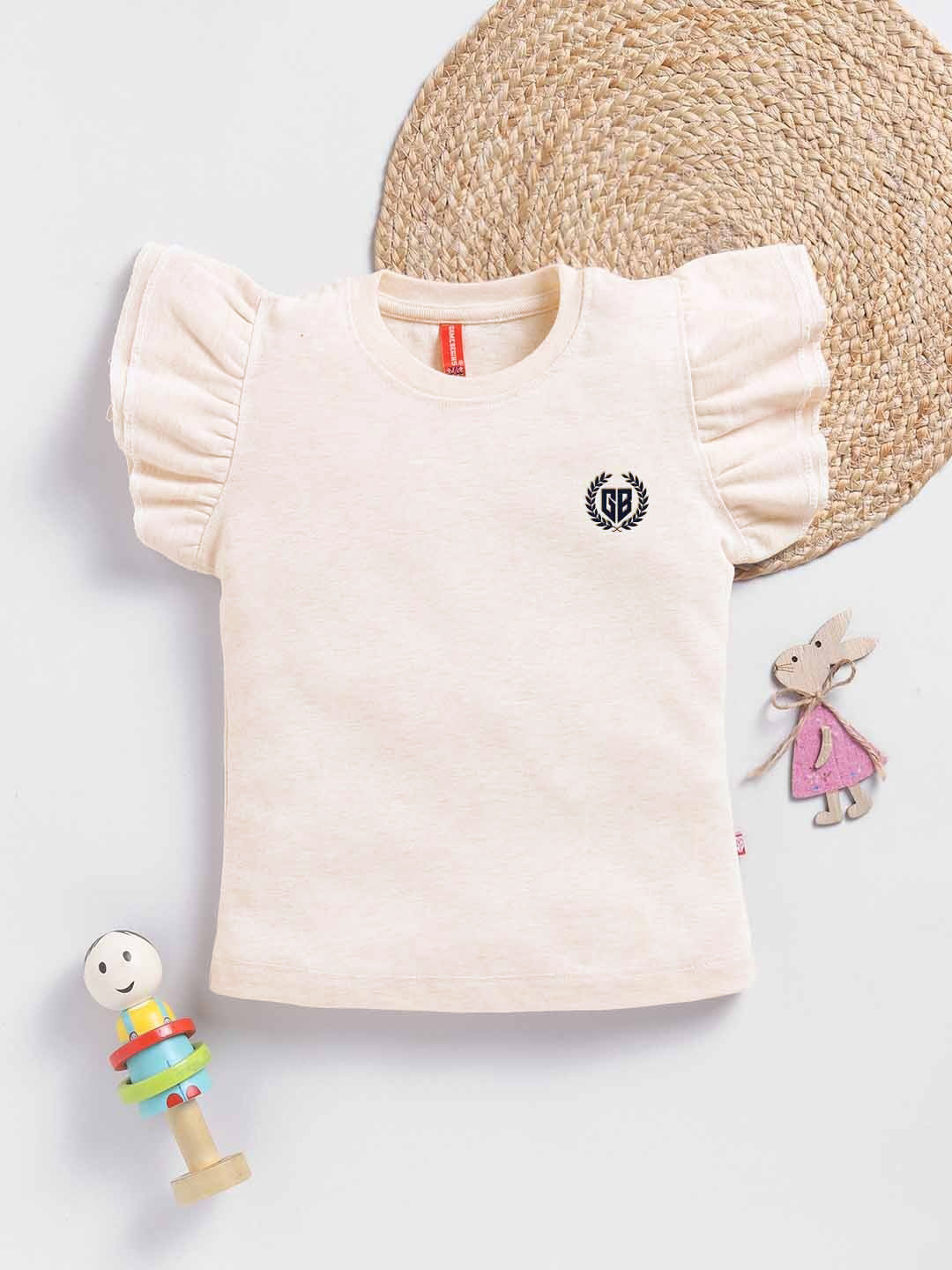 Here&Now X Game Begins Brand Logo Flutter Sleeve Cotton Top