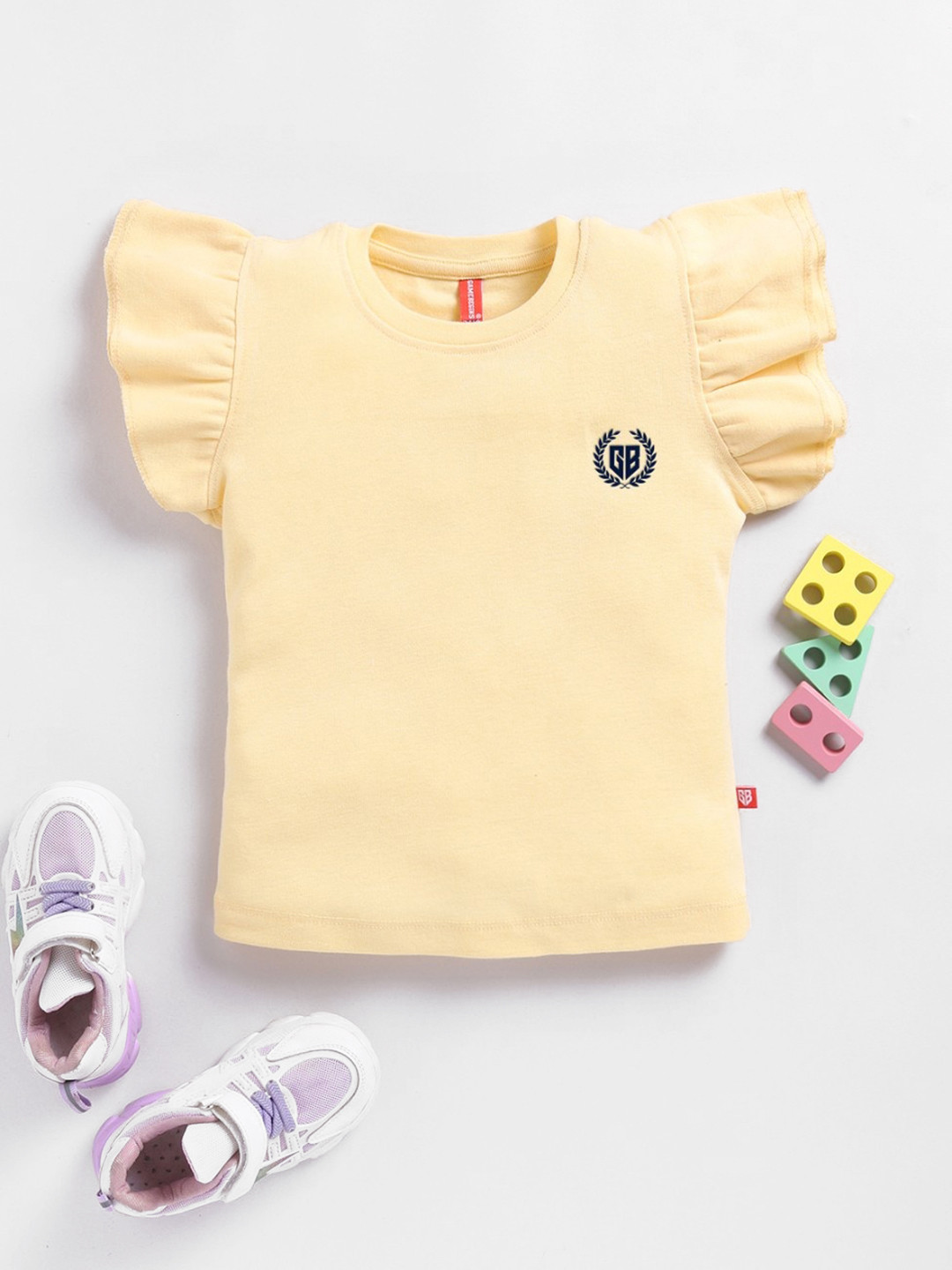 Here&Now X Game Begins Brand Logo Flutter Sleeve Cotton Top