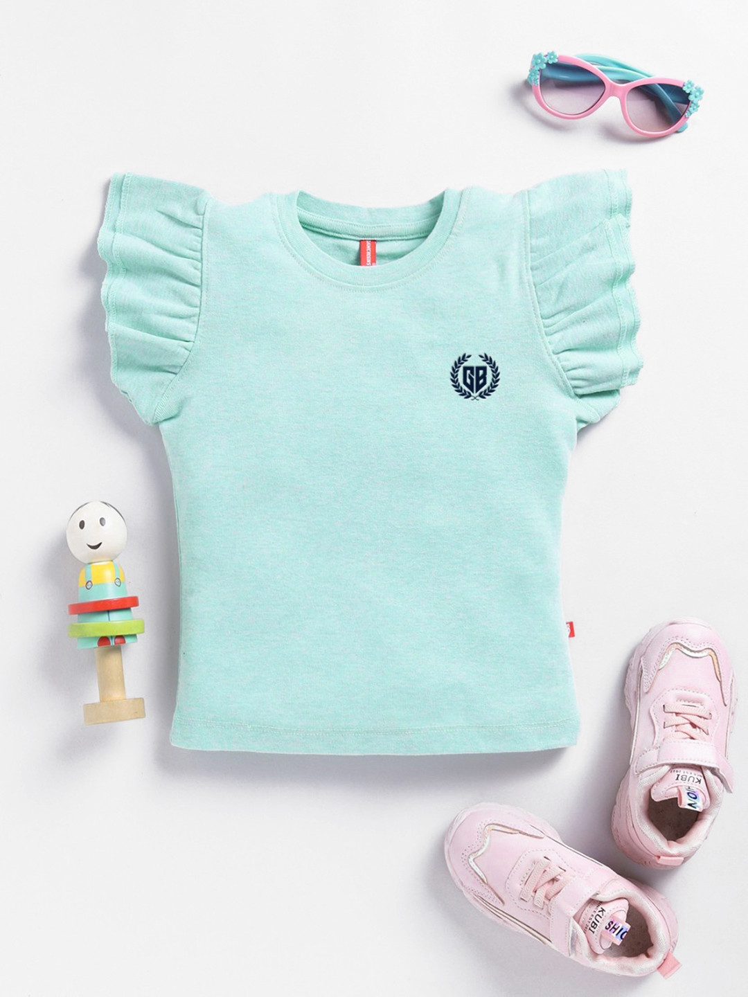 Here&Now X Game Begins Brand Logo Flutter Sleeve Cotton Top