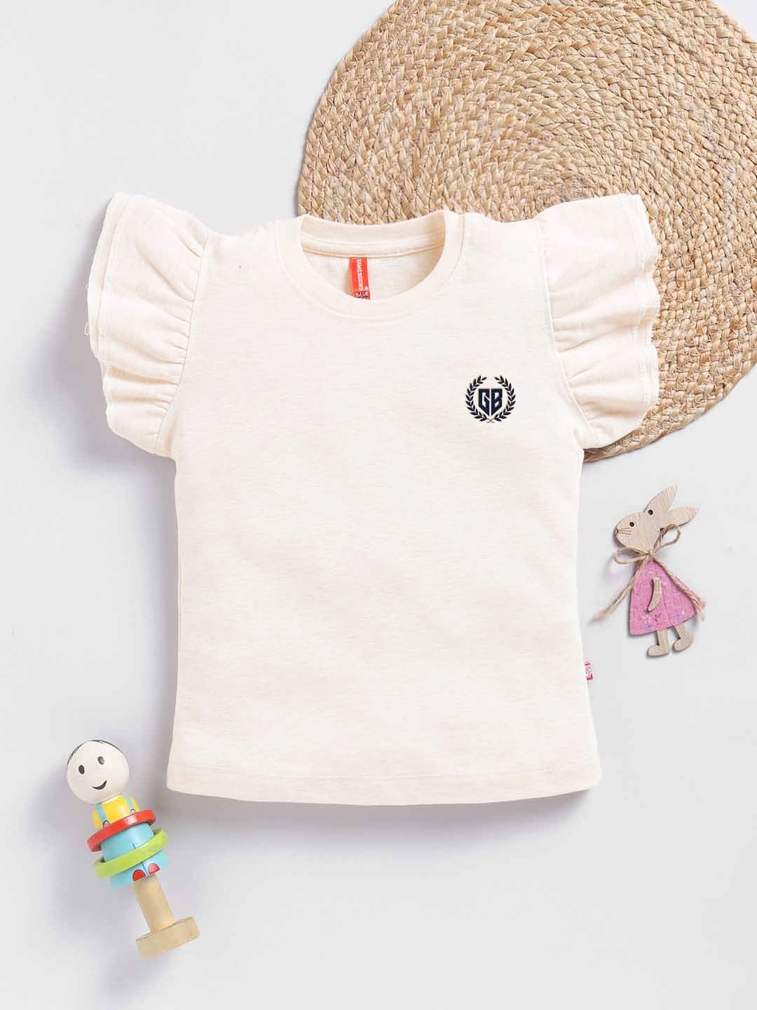 Here&Now X Game Begins Brand Logo Flutter Sleeve Cotton Top