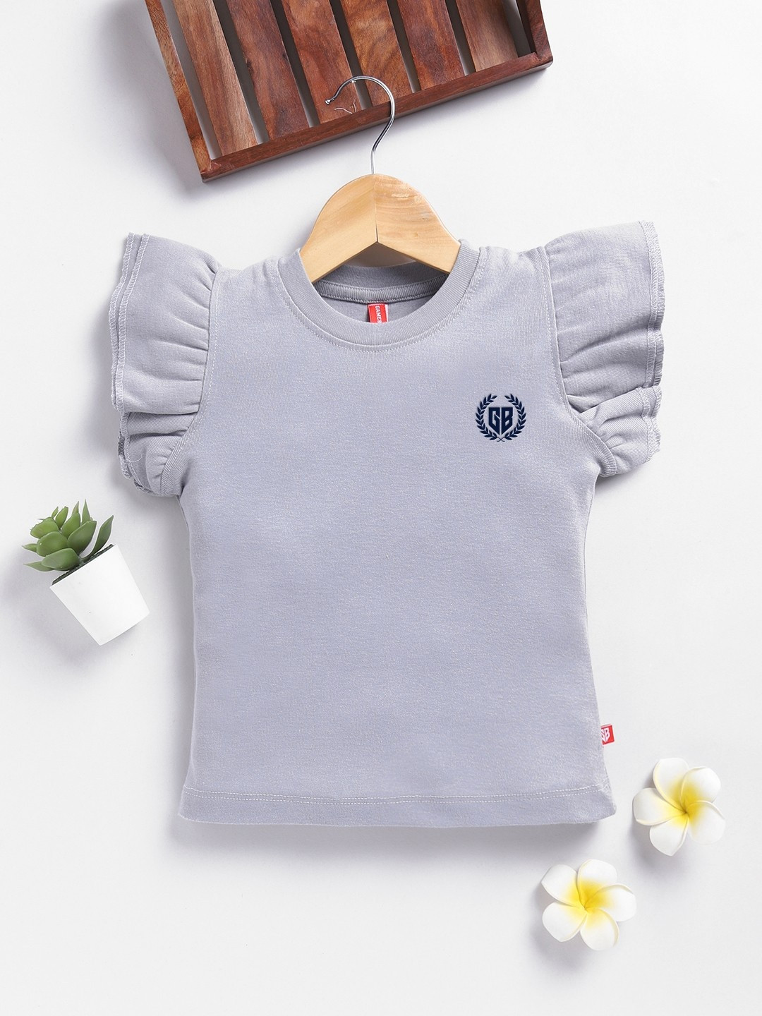 Here&Now X Game Begins Brand Logo Flutter Sleeve Cotton Top