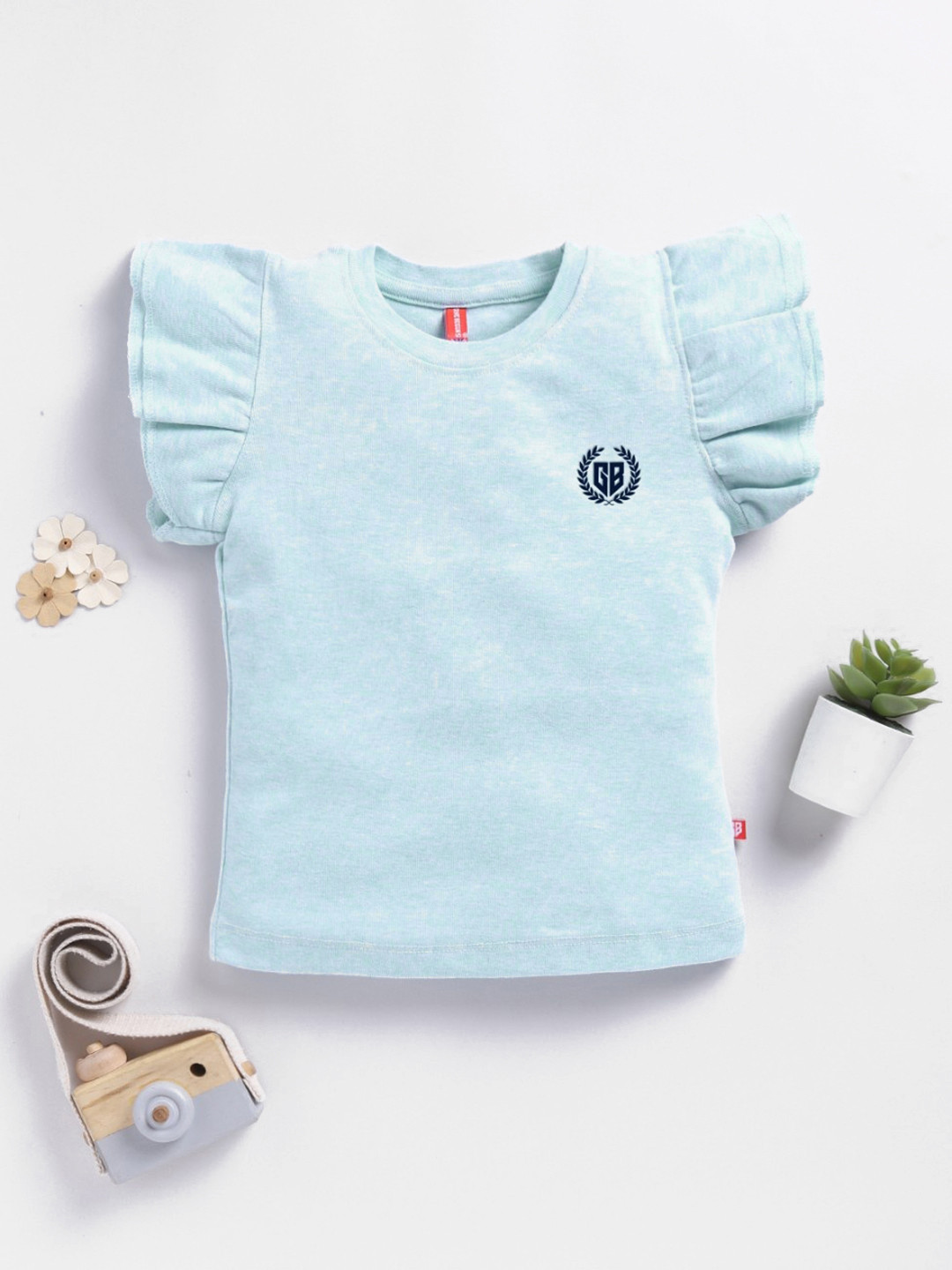 Here&Now X Game Begins Brand Logo Flutter Sleeve Cotton Top
