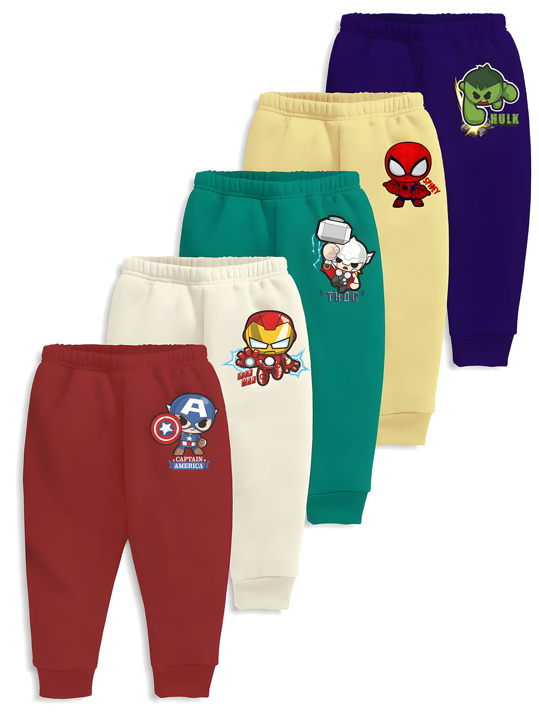 x2o Kids Pack Of 5 Avengers prints Cotton Mid-Rise Lounge Pants