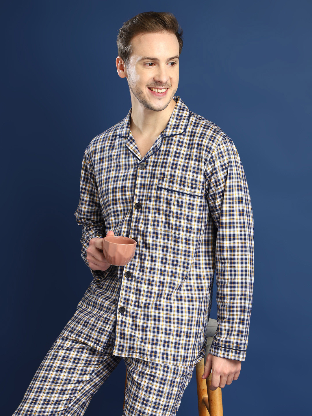 Hancock Men Windowpane Checked Night suit