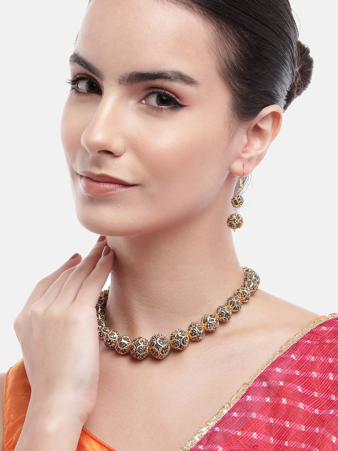 Anouk Premium Beads Gold-Plated Acrylic Balls Necklace Set