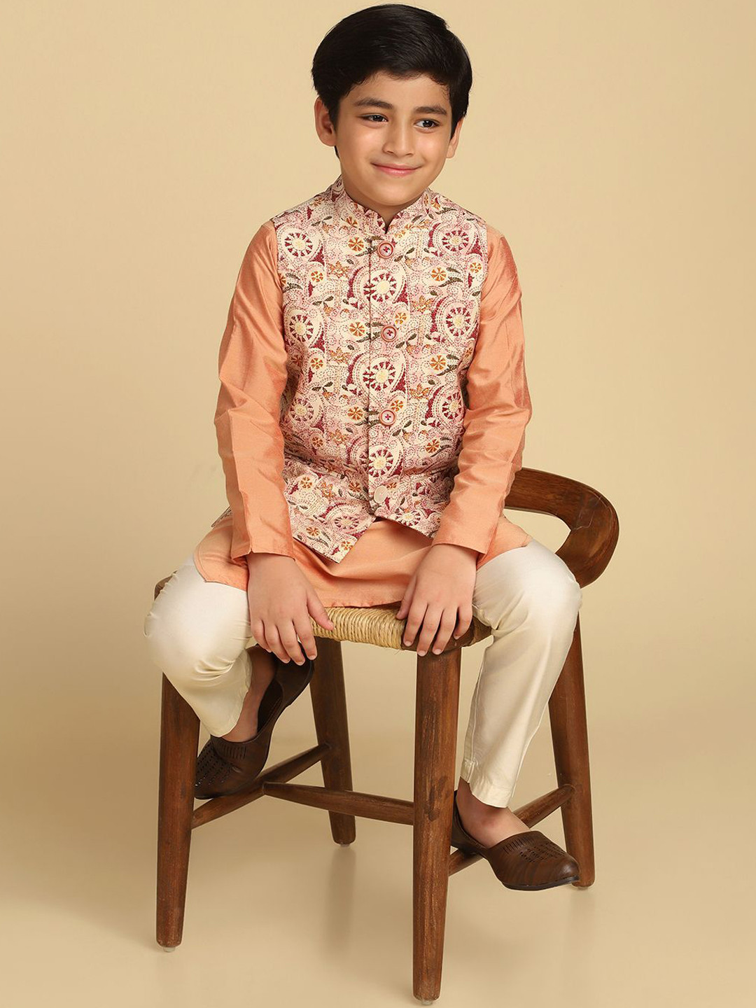 KISAH Boys Kantha Embroidered Nehru Jacket